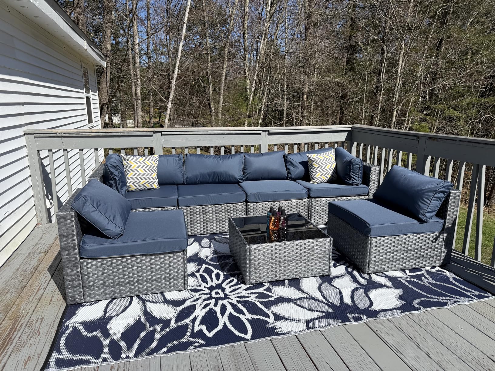 Shintenchi 7 Pieces Outdoor Patio Furniture Sets, Patio Sectional Sofa Couch, Gray PE Wicker Furniture Modular Patio Conversation Sets with Washable Cushions, Aegean Blue customer photo 2