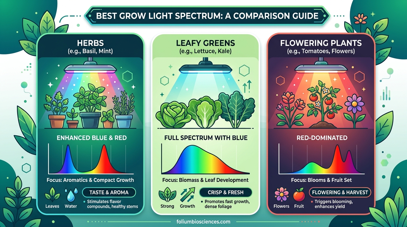 Best Grow Light Spectrum for Herbs vs Leafy Greens vs Flowering Plants