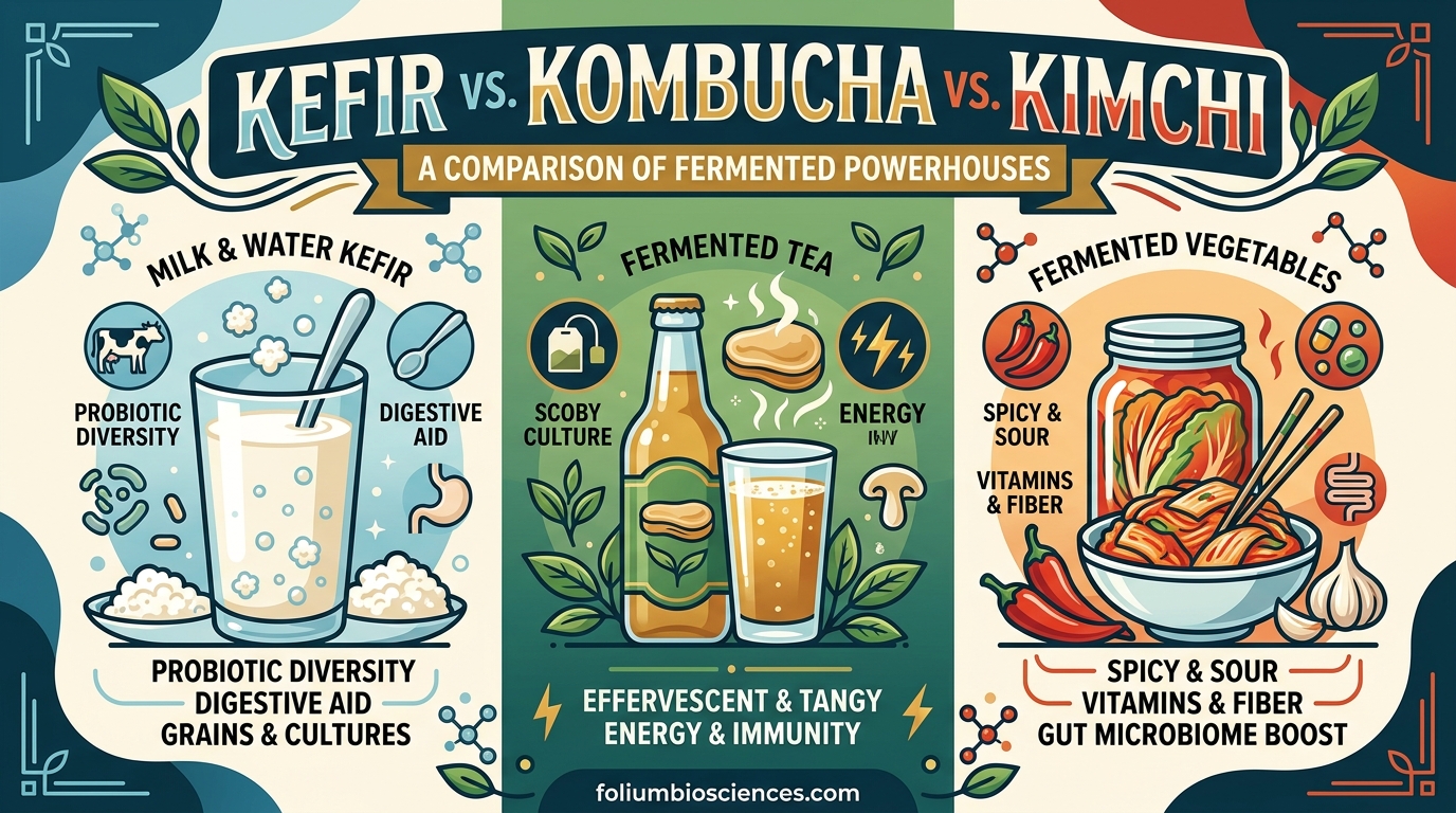 Kefir vs Kombucha vs Kimchi