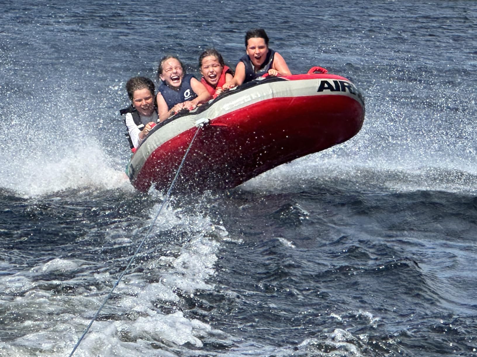 Airhead G-Force Towable Tube for Boating, 1-4 Rider Inflatable Boat Tube for Water Tubing, Heavy Duty Full Nylon Cover, Stabilizer Fins with Neoprene Knuckle Guards, Speed Safety Valve customer photo 2