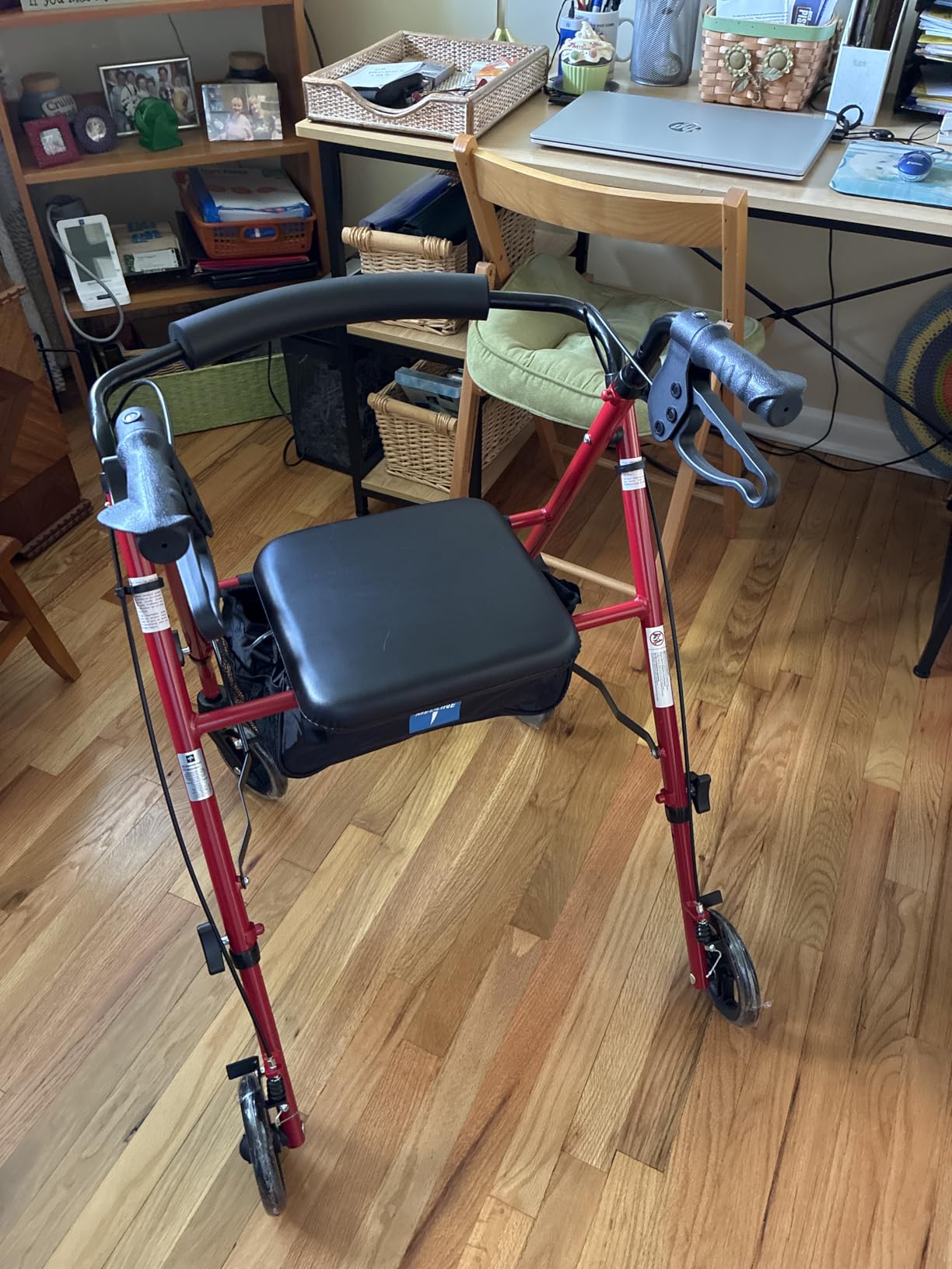 Medline Superlight Folding Aluminum Mobility Rollator Walker, Red, 250 lb. Weight Capacity, 6