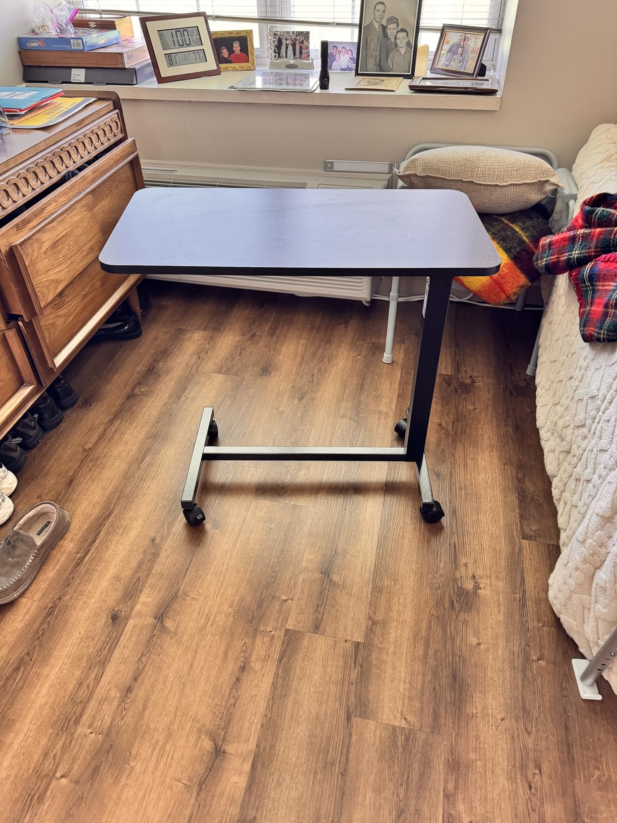 Drive Medical Overbed Table with Wheels, Woodgrain Top, Silver Vein | Overbed Table with Wheels Offers Secure Height Adjustment and Smooth Rolling Design for Everyday Comfort customer photo 2