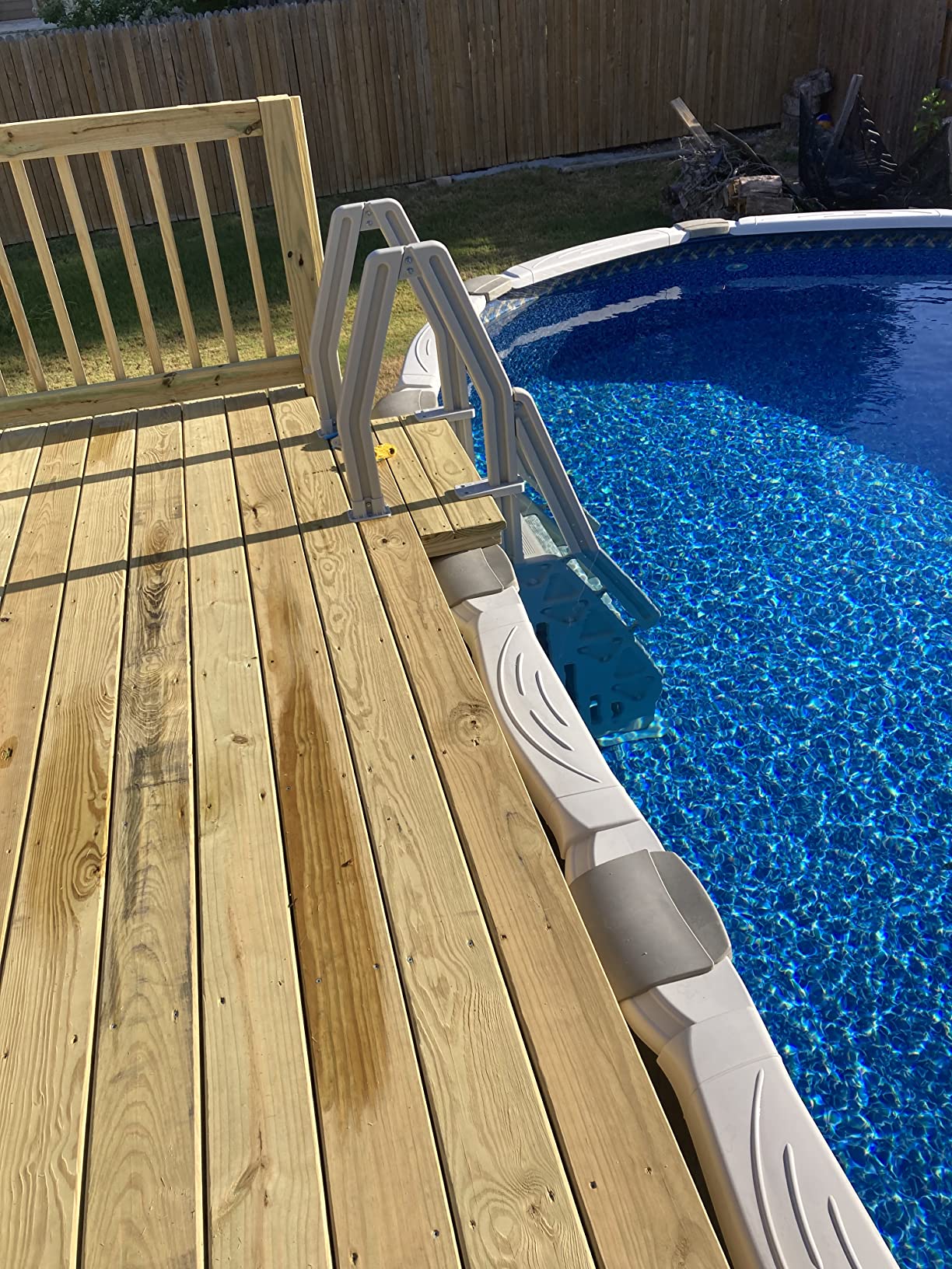 Vinyl Works Deluxe Adjustable 24 Inch Wide In-Pool Step Ladder Entry System for Above Ground Swimming Pools with Non-Slip Steps, Taupe customer photo 1