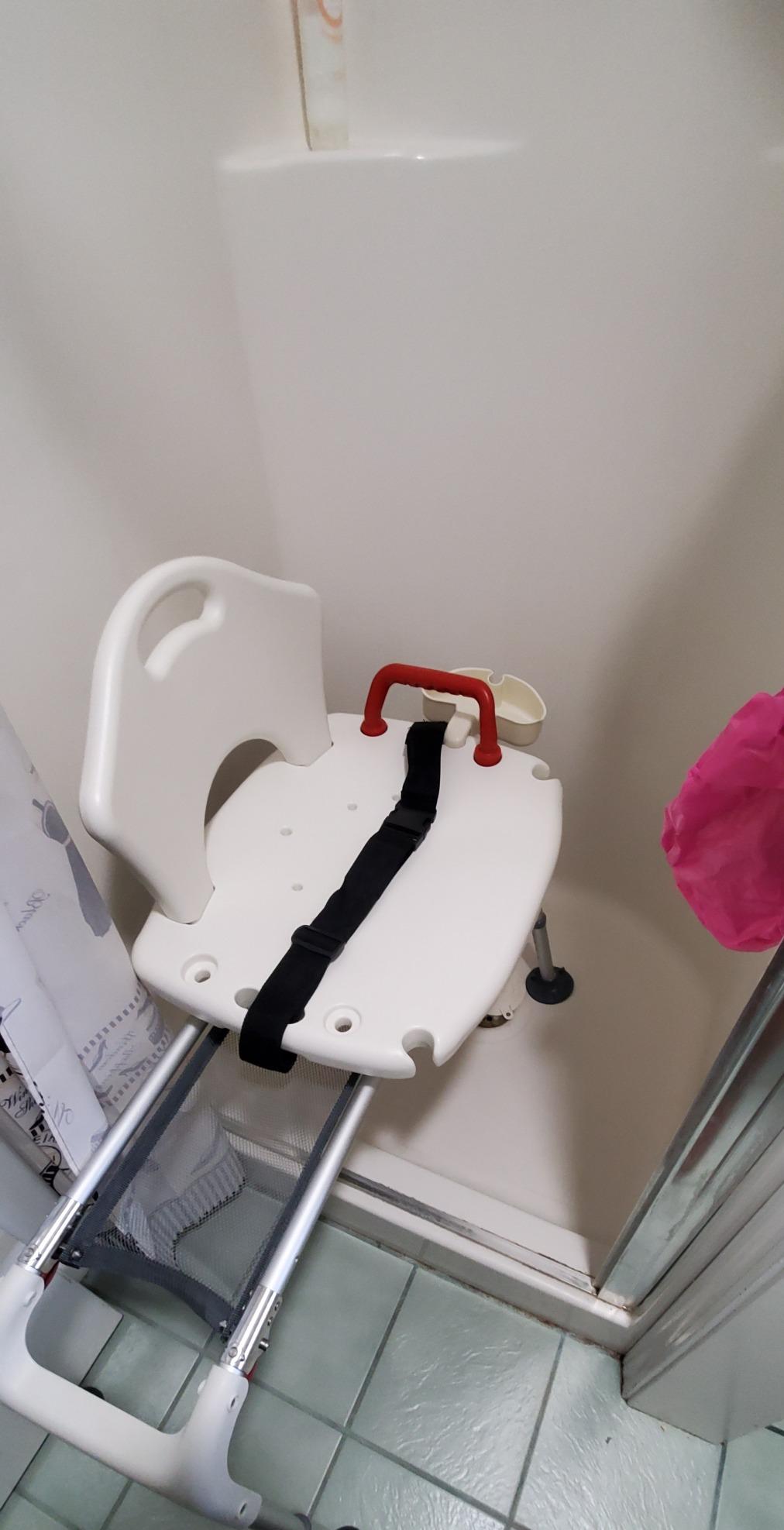 Drive Medical RTL12075 Adjustable Height Sliding Bathtub Transfer Bench Shower Chair with Armrests and Seatbelt, 300 Pound Capacity customer photo 1