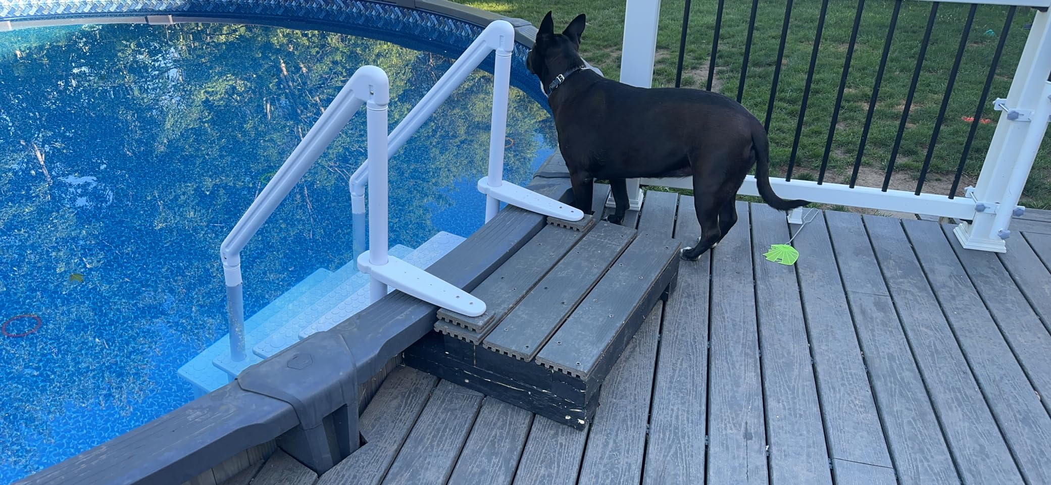 XtremepowerUS 4-Step Above Ground Swimming Pool Ladder Step to Deck Mounted Step Ladder with Double Handle Rail, 48