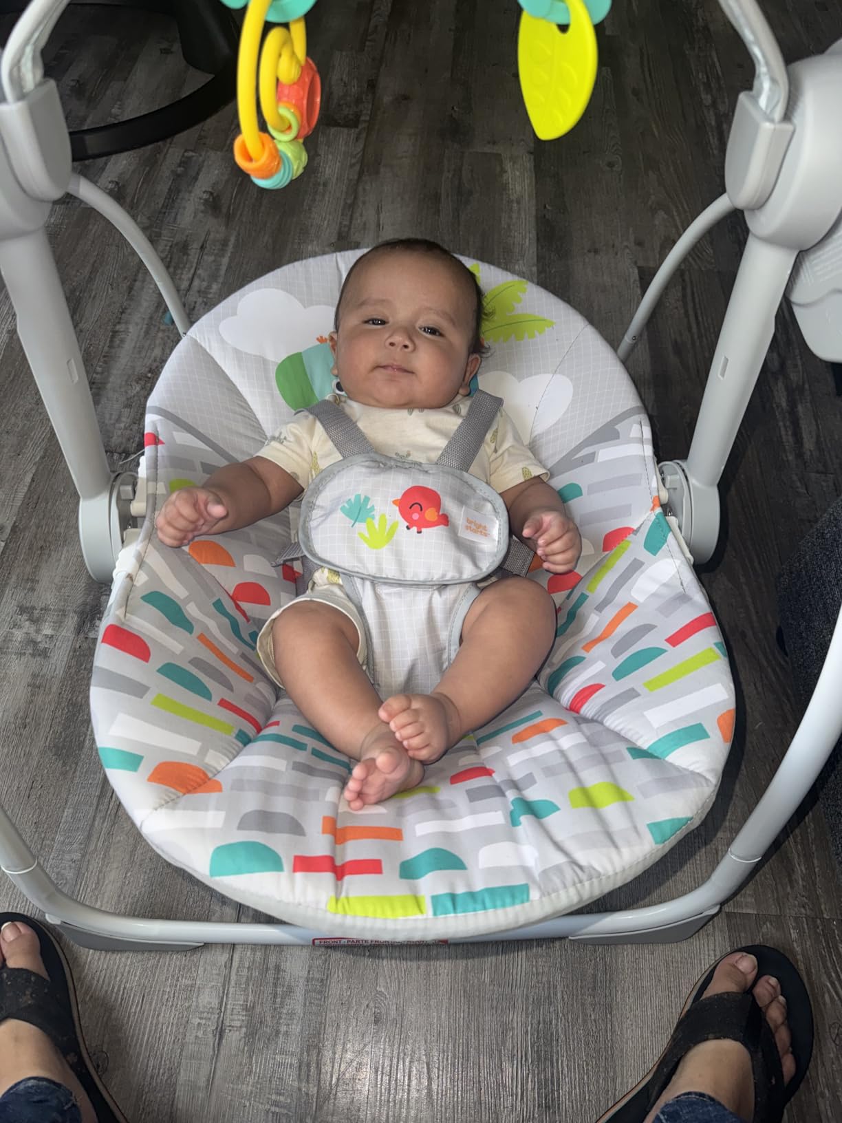 Bright Starts Portable Automatic 6-Speed Baby Swing with Adaptable Speed, Taggies, Music, Removable-Toy-Bar, 0-9 Months 6-20 lbs (Whimsical Wild) customer photo 2