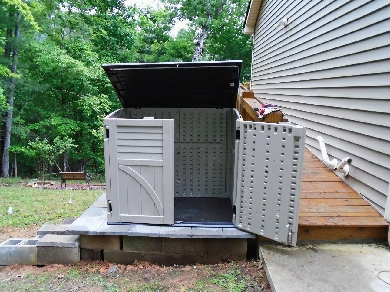 Suncast Horizontal Shed, Compact Outdoor Storage System, 34 Cu. Ft. Capacity, Sand & Slate - Lockable Multi-Wall Resin Organizer for Garbage Cans, Garden Tools, Bins, Bikes and Yard Equipment customer photo 1