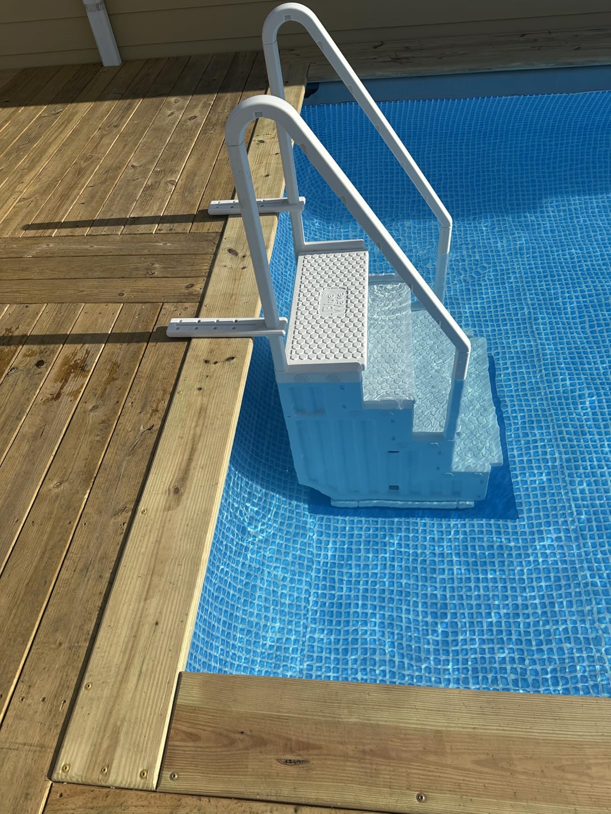 Blue Wave Easy Pool Steps - Above Ground Pool Ladder Anti-Slip Wide Stairs for Above Ground Pools with Handles - Fits 48- 54 Inch Pools, 350-lb Limit, Includes Deck Mounting Brackets - White Vinyl customer photo 1