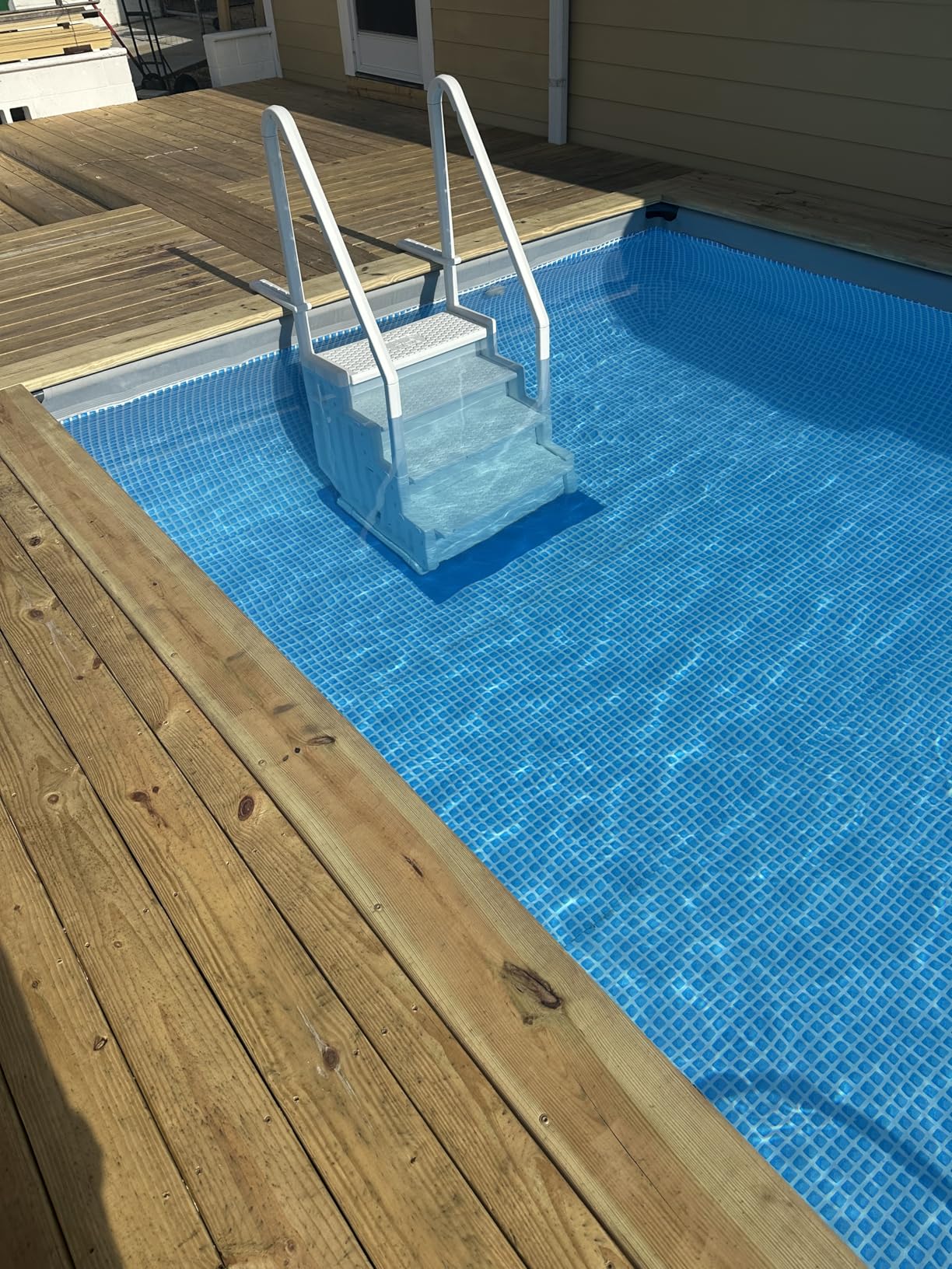 Blue Wave Easy Pool Steps - Above Ground Pool Ladder Anti-Slip Wide Stairs for Above Ground Pools with Handles - Fits 48- 54 Inch Pools, 350-lb Limit, Includes Deck Mounting Brackets - White Vinyl customer photo 2