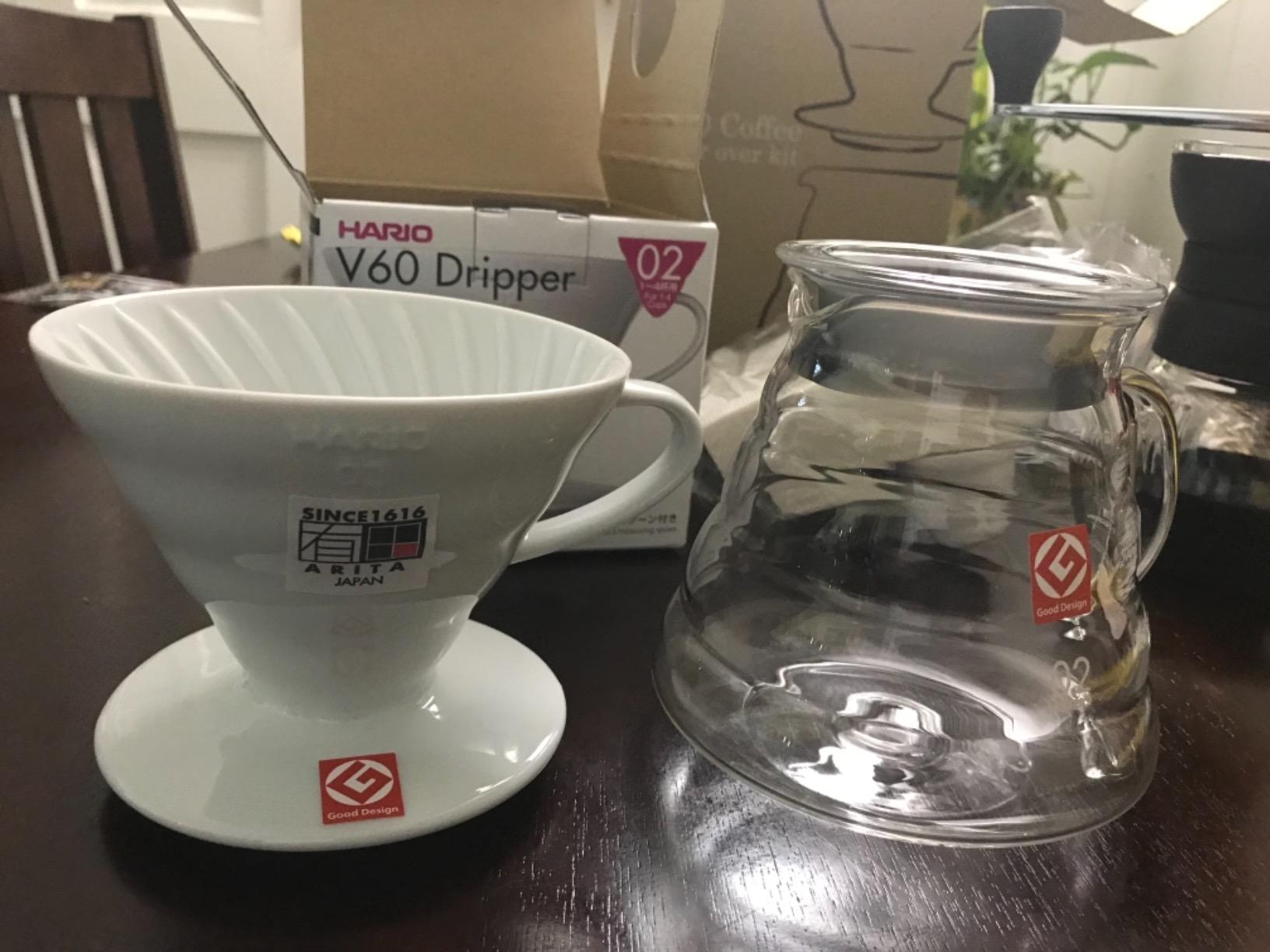 Hario V60 Coffee Pour Over Kit Bundle Set - Ceramic Dripper, Range Server Glass Pot, Measuring Spoon, and 100 Count Package of Hario 02W Coffee Filters customer photo 2