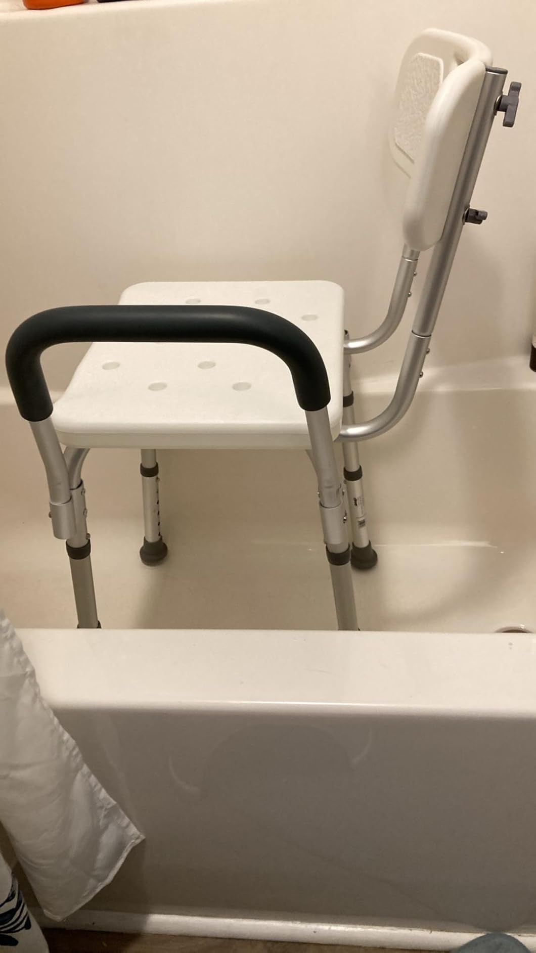 Drive Medical Shower Chair with Back & Padded Arms - Adjustable Height Bath Seat for Safety & Comfort - Lightweight Aluminum Construction - 350 Lb Capacity - White customer photo 2