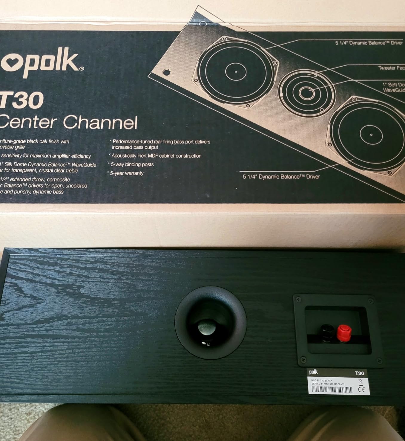 Polk Audio T30 Home Theater Center Channel Speaker - Vocal Clarity, Deep Bass Response customer photo 2