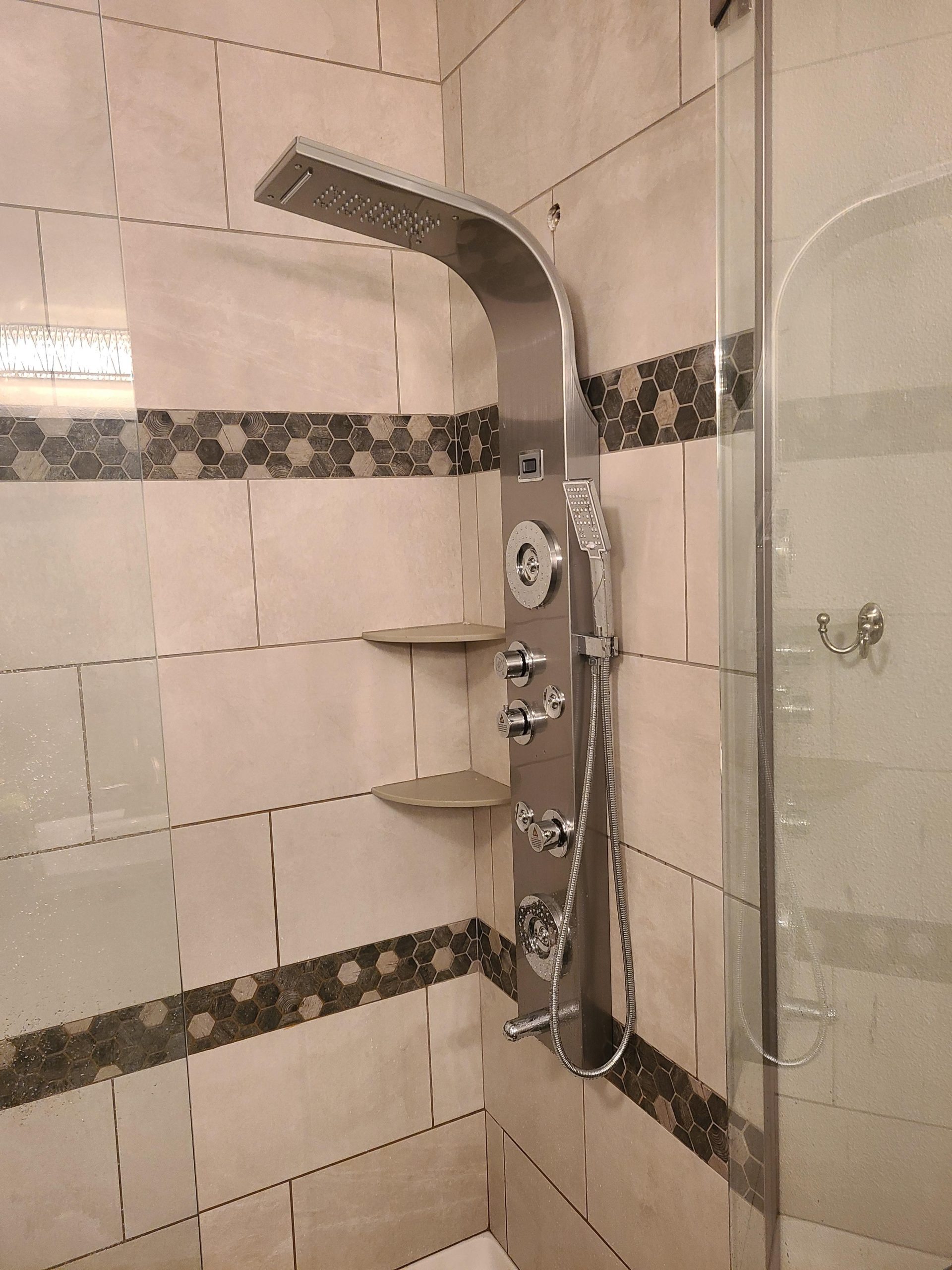 ELLO&ALLO Stainless Steel Shower Panel Tower System, LED Rainfall Waterfall Shower Head 6-Function Faucet Rain Massage System with Body Jets, Brushed Nickel customer photo 1