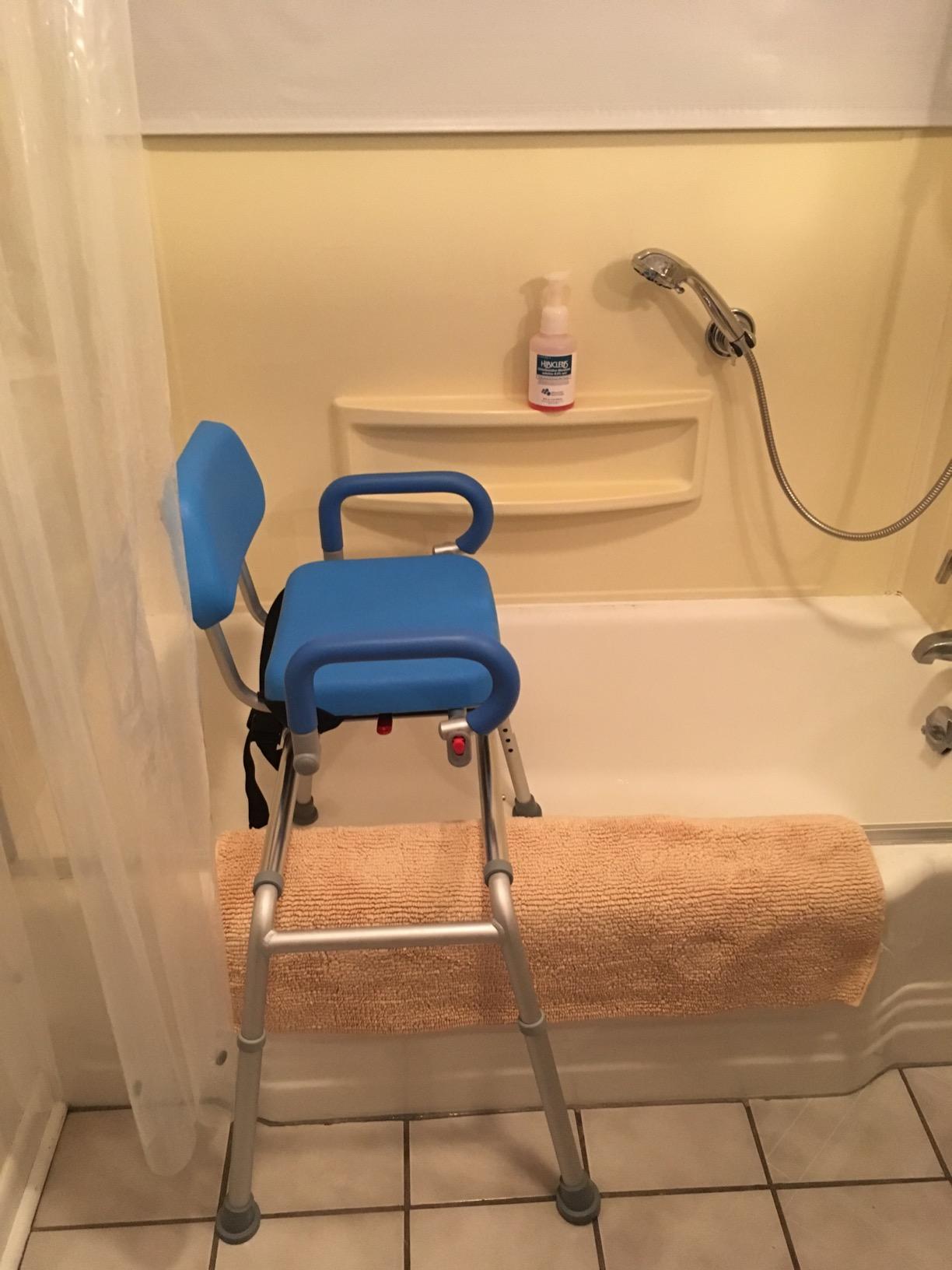 Platinum Health Carousel Sliding Shower Chair Tub Transfer Bench with Swivel Seat, Premium Padded, Pivoting Arms, Adjustable Space Saving Design customer photo 2