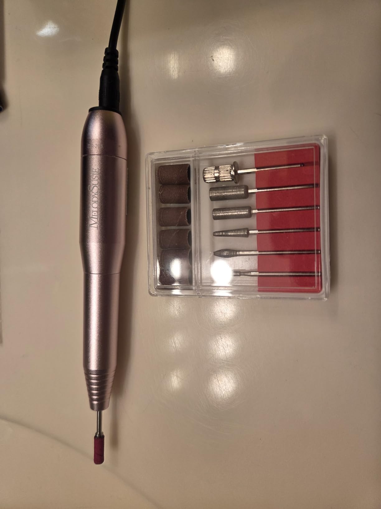 MelodySusie Pen-Shaped Portable Nail Drill with AC Adapter, PC120B 20000RPM Electric File with Compact Design for All Nail Care, Manicure Polishing, Shaping & Gel Removal at Home for Beginners customer photo 2