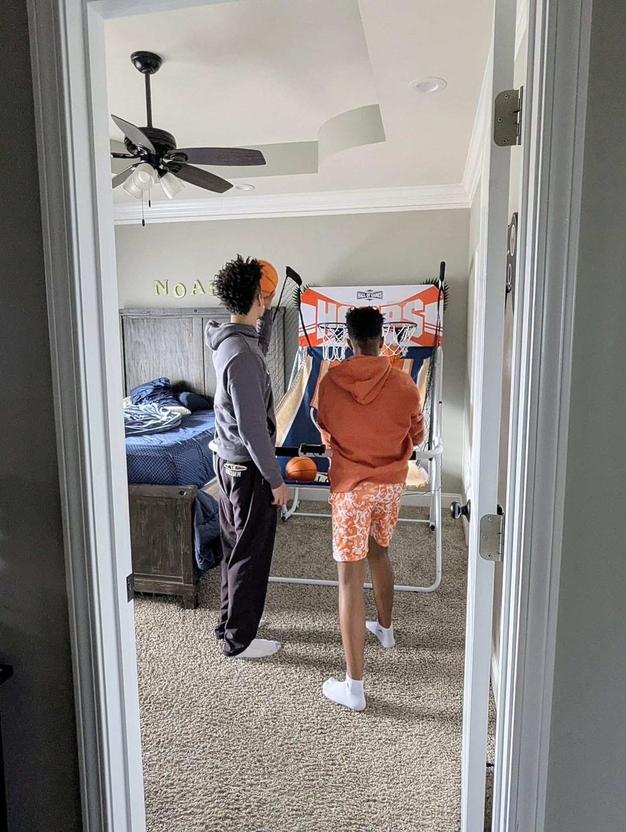 Hall of Games EZ Fold Premium Indoor Arcade Basketball Game with Steel Frame and Polycarbonate Backboard, Dual Shot Electronic Scoring with 6 Size 3 Balls Included, Perfect for Basement Game Rooms customer photo 2