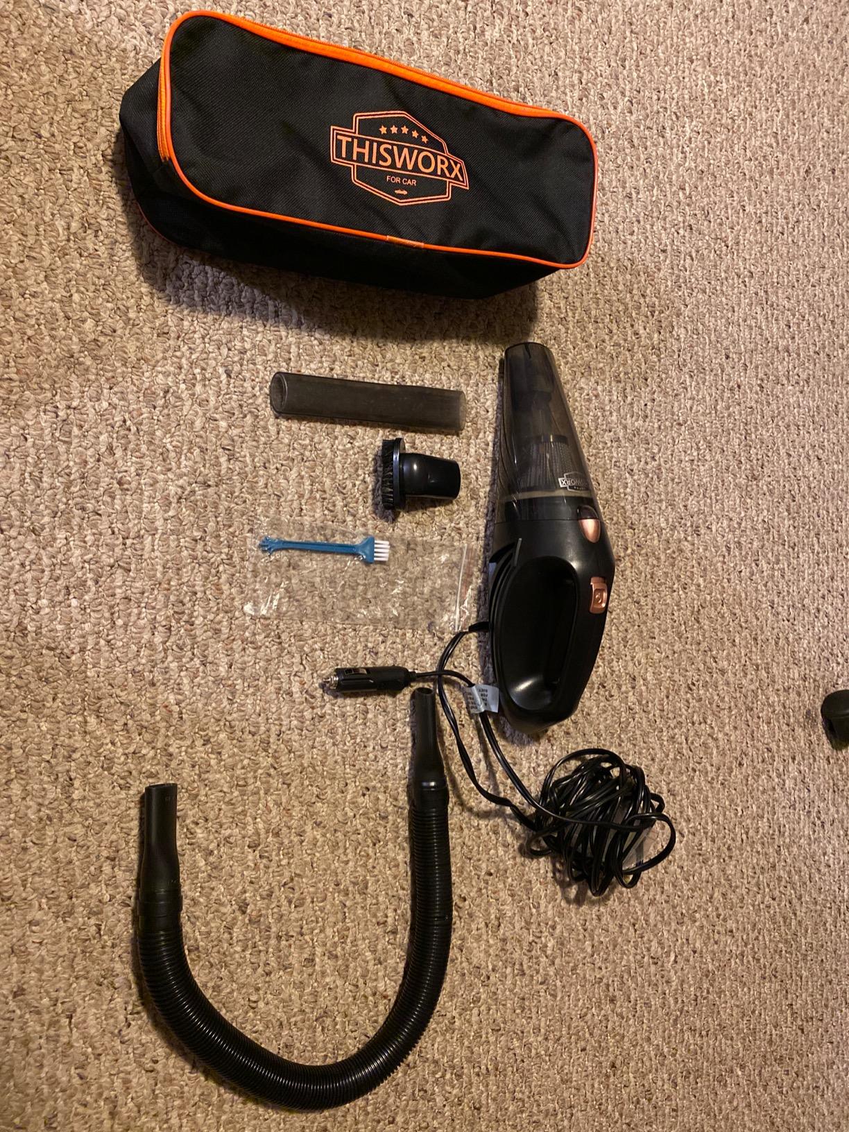 THISWORX Car Vacuum Cleaner - Portable, High Power, Handheld Vacuums w/ 3 Attachments, 16 Ft Cord & Bag - 12v, Auto Accessories Kit for Interior Detailing - Black customer photo 2
