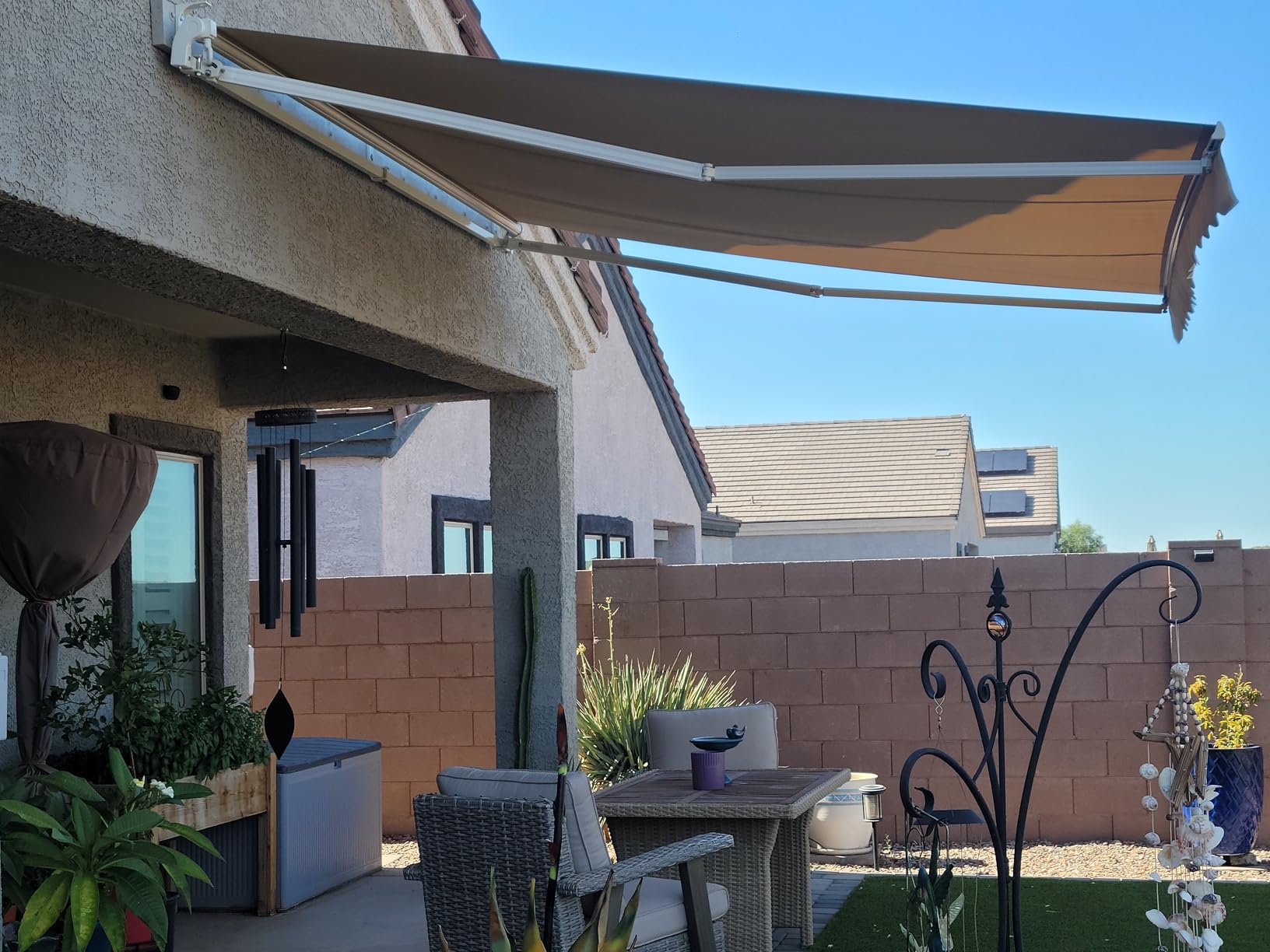 Diensweek 12'x10' Patio Awning Retractable, Fully Assembled Manual Commercial Grade - Quality 100% 280G Polyester Window Door Sunshade Shelter - Deck Canopy Balcony P100 Series (12'x10', Beige) customer photo 1