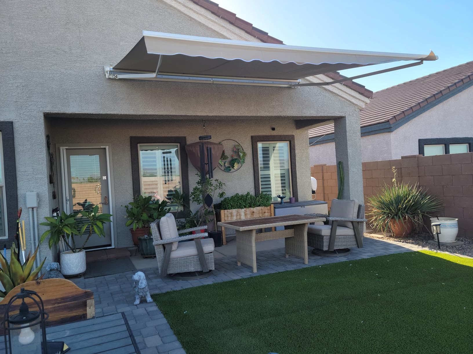 Diensweek 12'x10' Patio Awning Retractable, Fully Assembled Manual Commercial Grade - Quality 100% 280G Polyester Window Door Sunshade Shelter - Deck Canopy Balcony P100 Series (12'x10', Beige) customer photo 2
