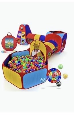 Playz 5pc Kids' Play Tents & Tunnels - Ball Pit for Toddlers, Basketball Hoop, Crawling Tubes, Pop-Up Playhouses, Baby Obstacle Course for Indoor or Outdoor Use customer photo 1