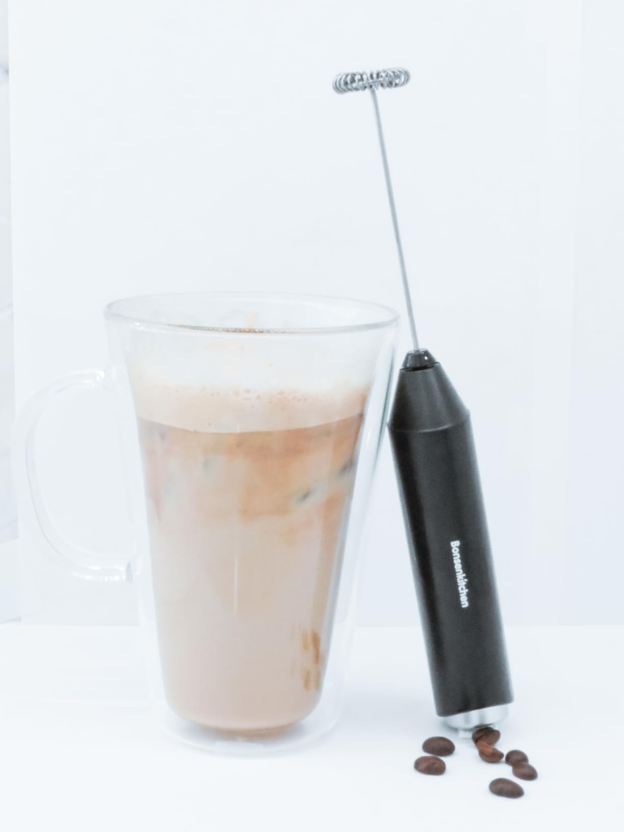 Bonsenkitchen Powerful Milk Frother for Coffee, Fast Handheld Drink Mixer with Stainless Steel Whisk, Battery Operated Hand Frother Stirrer Wand - Black customer photo 2