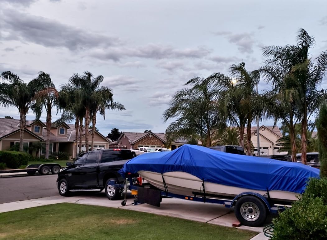 Seamander Heavy Duty Polyester Boat Cover - Marine Grade, Waterproof - Fits V-Hull, Tri-Hull, Fish & Ski, Runabout Bowrider Boats - 17' to 19' Length customer photo 2