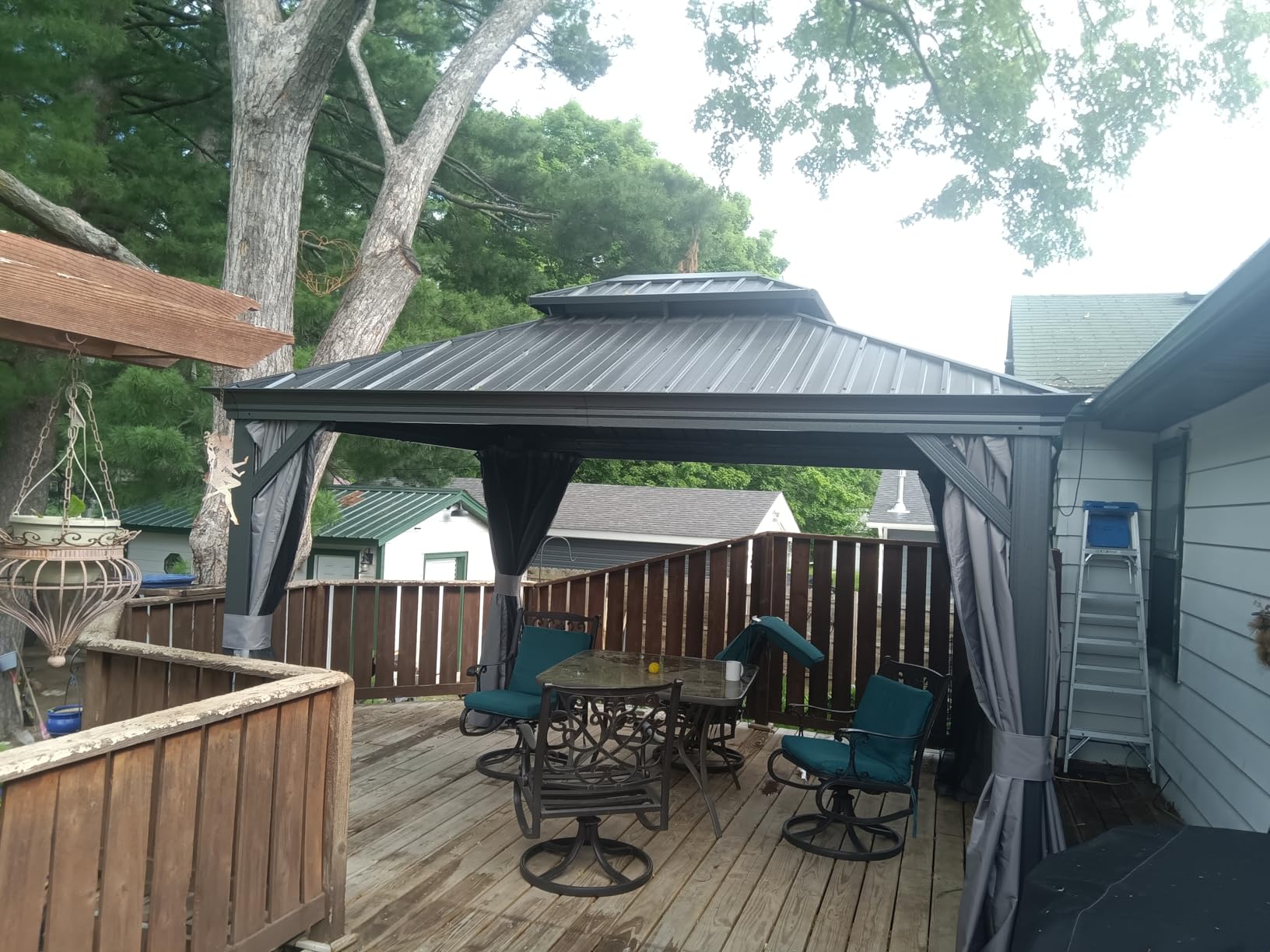Kozyard Alexander 10' x 12' Hardtop Gazebo, Aluminum Frame with Galvanized Steel Double Roof, Outdoor Permanent Pavilion with Curtains and Netting for Patio, Backyard, Deck, Lawn (Brown) customer photo 1
