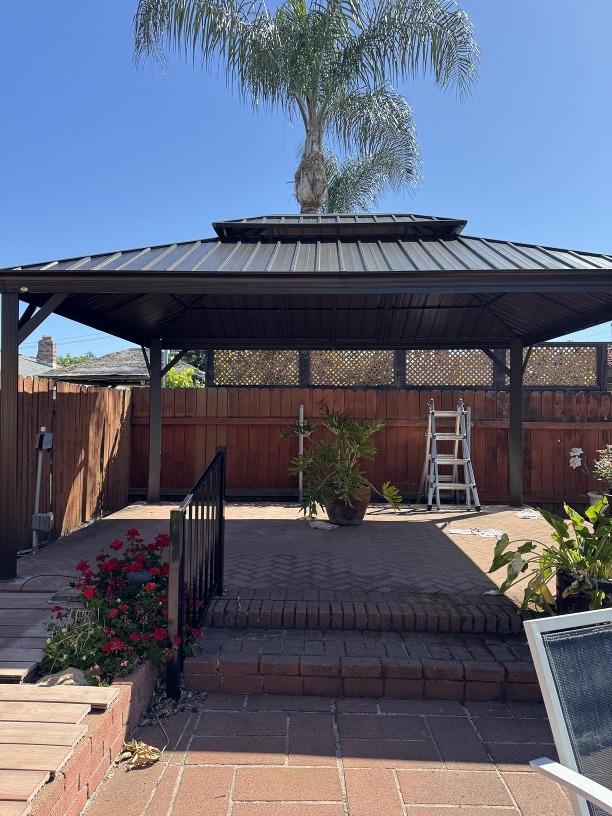 Kozyard Alexander 10' x 12' Hardtop Gazebo, Aluminum Frame with Galvanized Steel Double Roof, Outdoor Permanent Pavilion with Curtains and Netting for Patio, Backyard, Deck, Lawn (Brown) customer photo 2