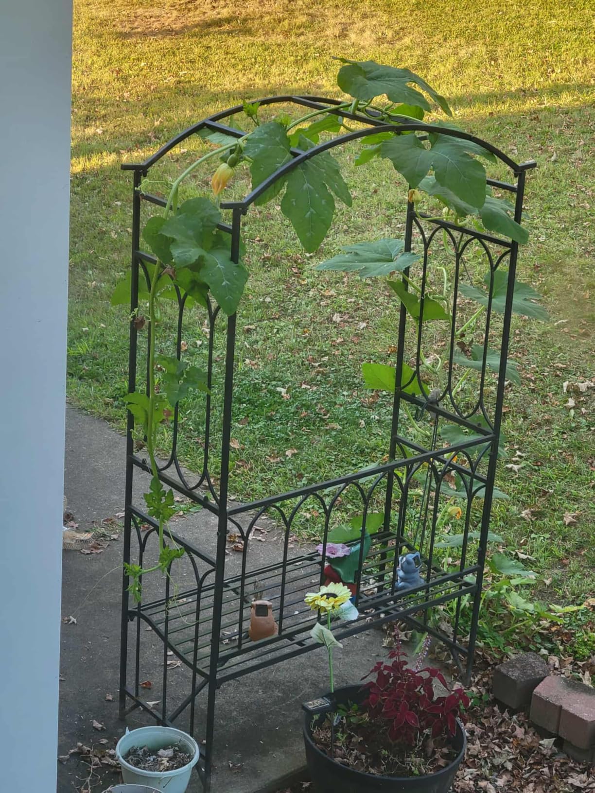 Outsunny Metal Trellis Arbor Arch with Garden Bench Steel 484 lbs. Black | Climbing Plants, Grow Grapes & Vines, Patio Decor, 2-Person Outdoor Decorative Seating customer photo 2