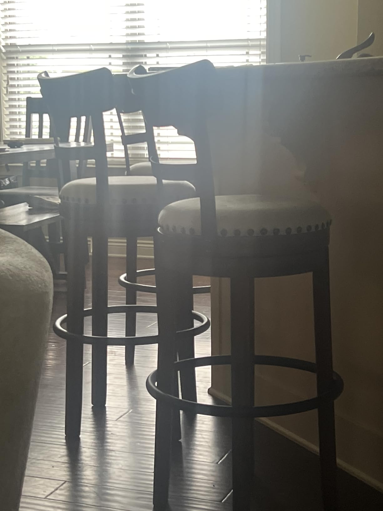 Signature Design by Ashley Valebeck Swivel Barstool With Back, Rustic-Industrial Wood and Metal, 360-Degree Swivel Counter Height Stool for Kitchen Island Seating, Linen Color customer photo 1