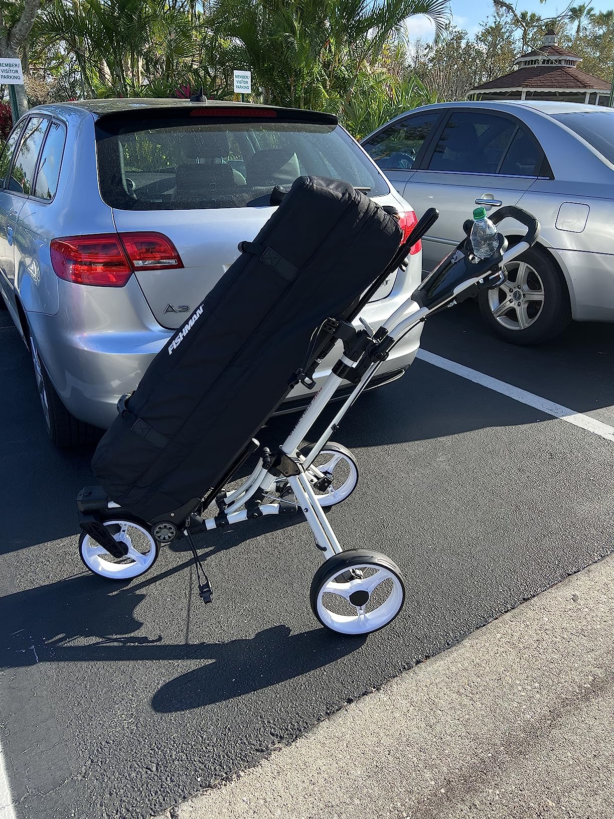 Qwik-Fold 3-Wheel Golf Push Cart with 360 Swivel Front Wheel and Foot Brake - 1-Second Folding Golf Trolley, Lightweight Aluminum Frame, Umbrella Holder, Cup Holder and Storage customer photo 1