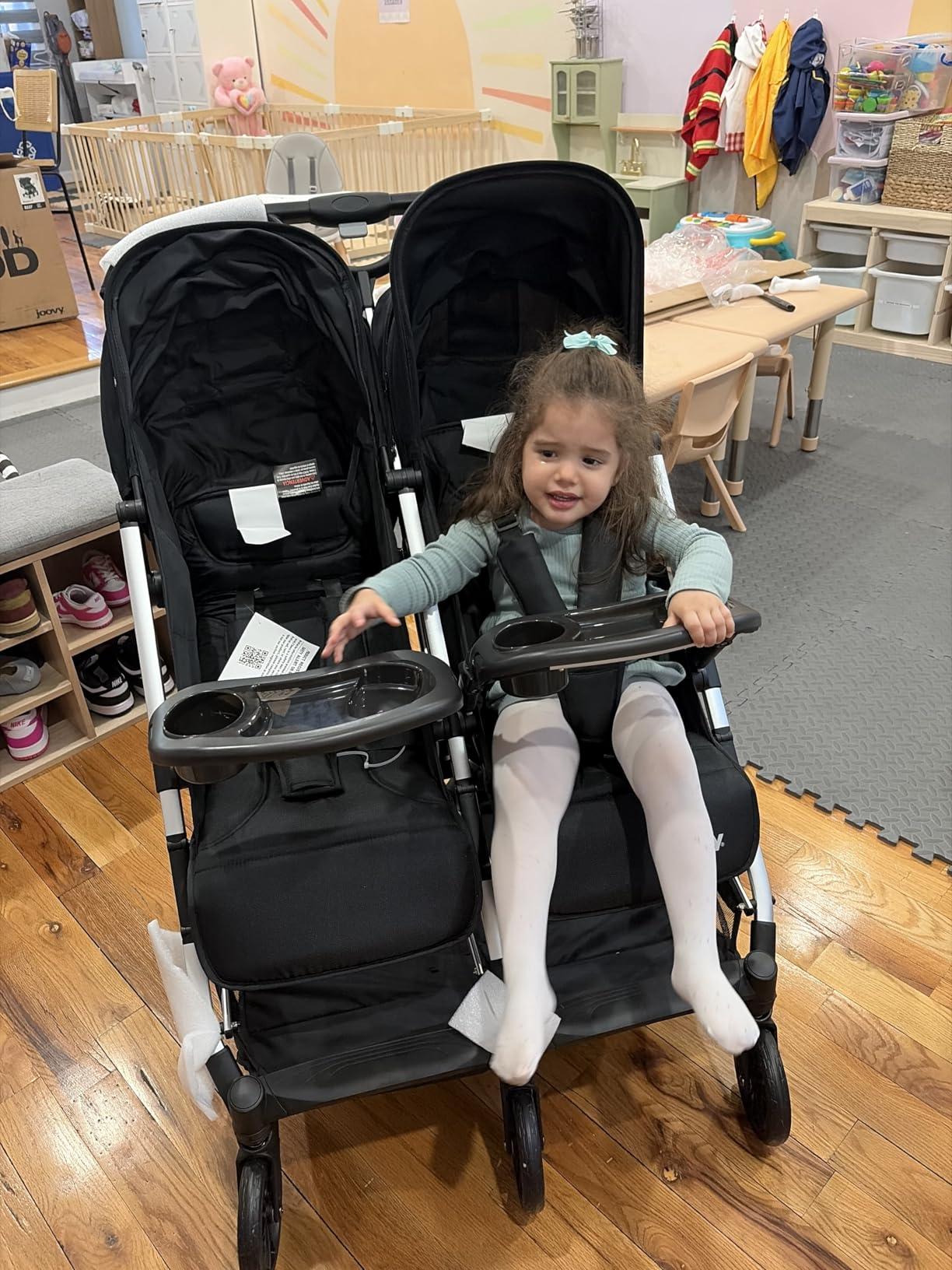 Joovy Kooper X2 Side-by-Side Double Stroller Featuring Dual Snack Trays, One-Handed Fold, Multi-Position Reclining Seats, Adjustable Leg Rests, and 2 Zippered Pockets for Storage customer photo 1