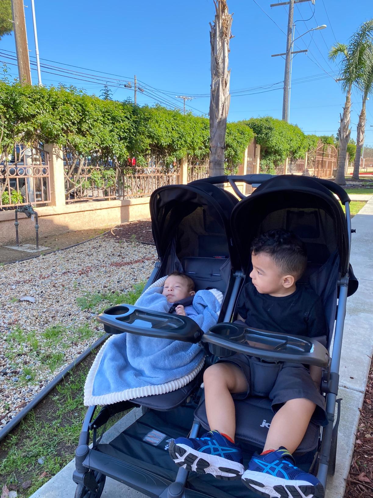 Joovy Kooper X2 Side-by-Side Double Stroller Featuring Dual Snack Trays, One-Handed Fold, Multi-Position Reclining Seats, Adjustable Leg Rests, and 2 Zippered Pockets for Storage customer photo 2