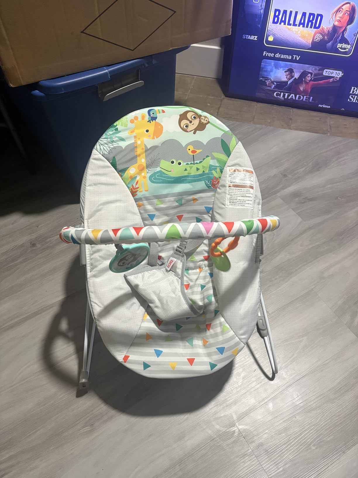 Bright Starts Baby Bouncer Soothing Vibrations Infant Seat - Removable Toy Bar, Nonslip Feet, 0-6 Months Up to 20 lbs (Safari Fun) customer photo 2