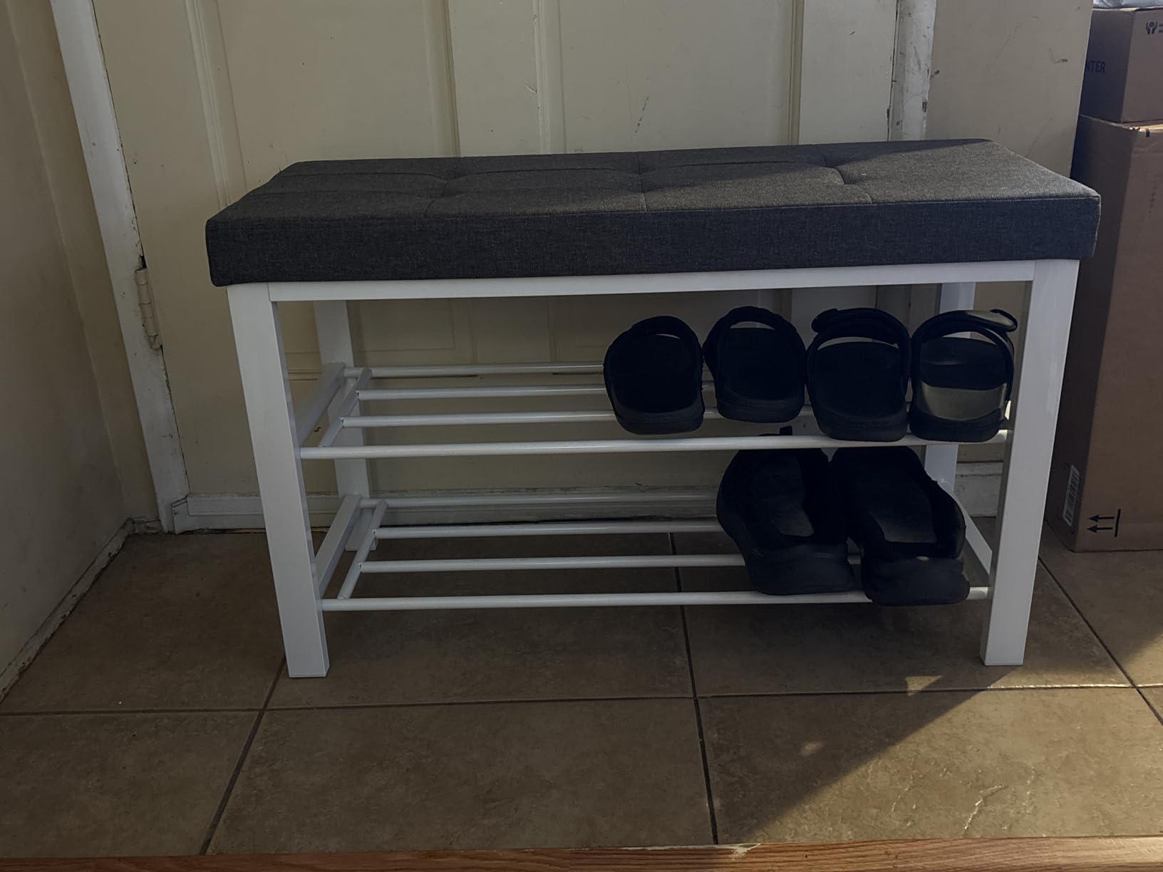 SONGMICS Shoe Bench, Storage Bench, Entryway Bench with Cushion, Shoe Shelf with Seat, Space-Saving, Modern Style, for Living Room, Bedroom, Hallway, Dark Gray and Ink Black ULBS57GYZ customer photo 1