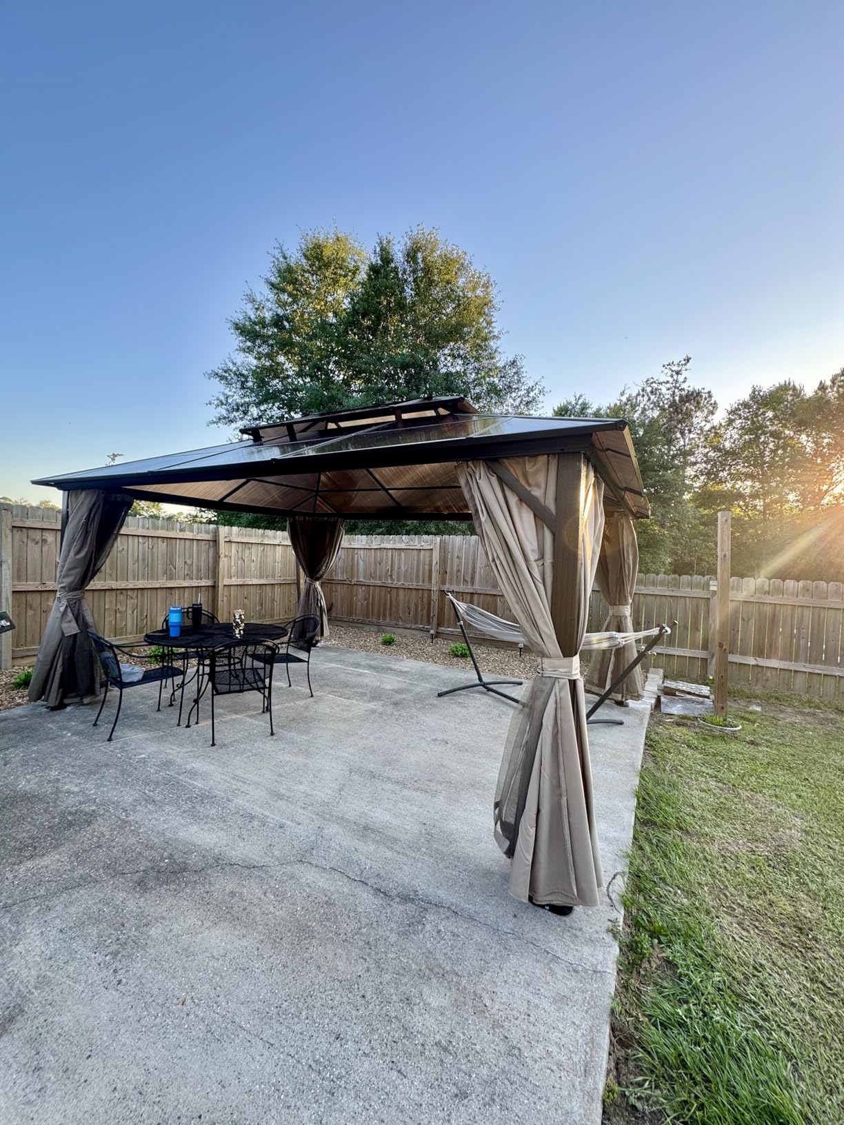 YOLENY 10'x13' Hardtop Gazebo, Outdoor Polycarbonate Double Roof Canopy, Aluminum Frame Permanent Pavilion with Curtains and Netting, Sunshade for Garden, Lawns, Patio customer photo 1
