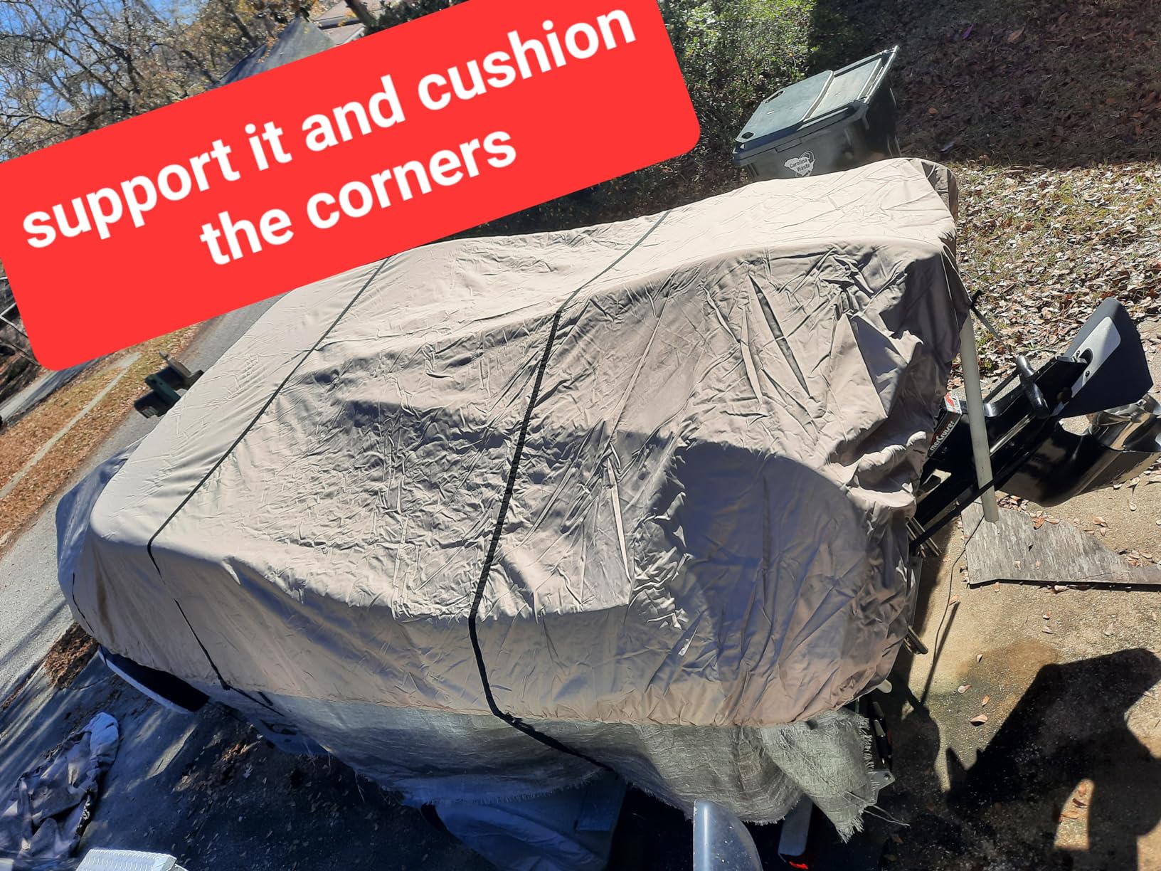 GEARFLAG Trailer Boat Cover 600D Heavy Duty Waterproof Marine Grade UV Resistant fits V-Hull Tri-Hull Runabouts Fishing Boat Reinforced Adjustable Side Straps (16' - 18.5' Long, Beam Width 98