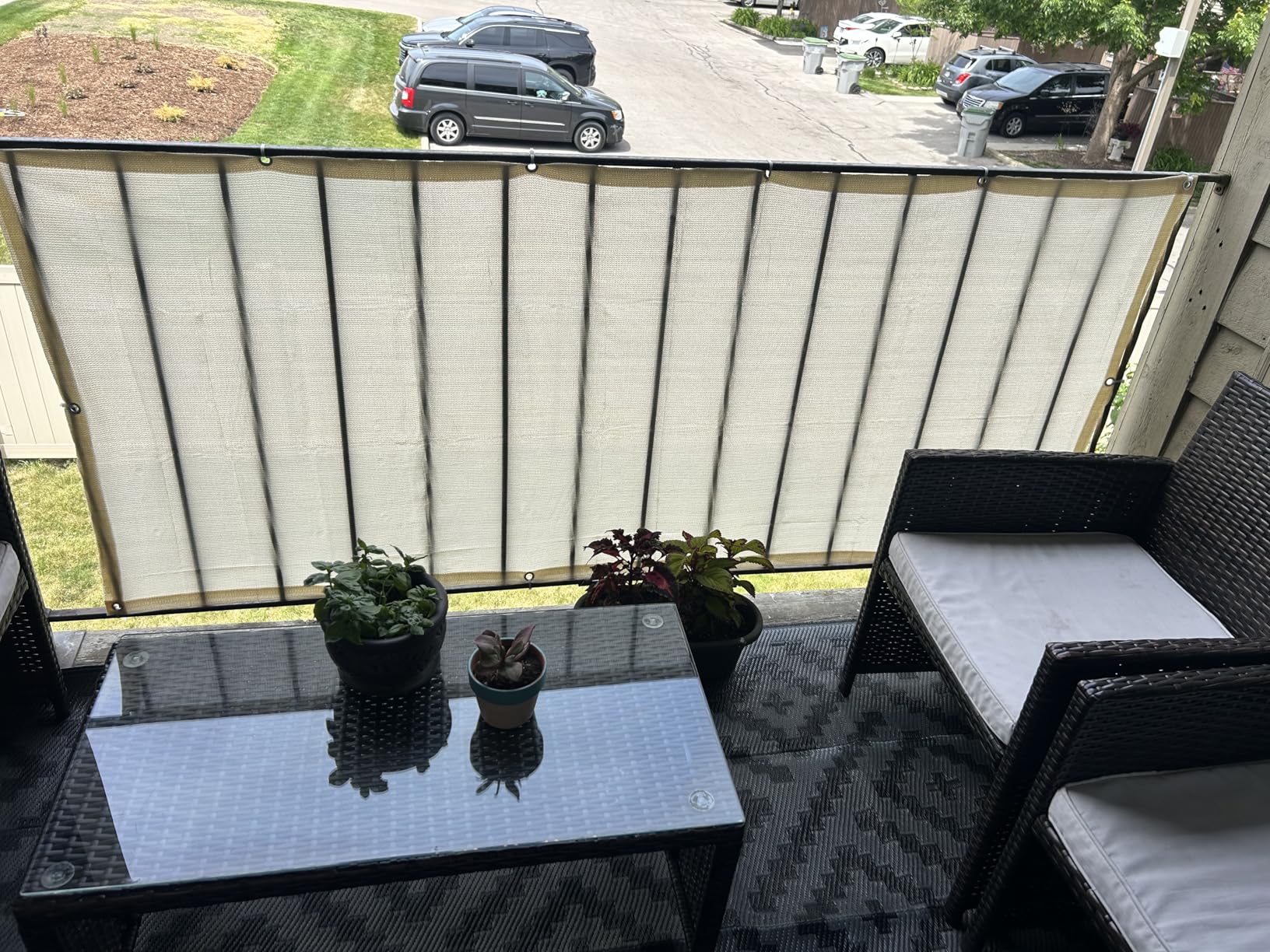 LOVE STORY 3'x10' Dark Grey Balcony Privacy Screen Fence Cover (HDPE) UV Protection Weather-Resistant 3 FT Height Shield for Deck, Patio, Backyard, Outdoor Pool, Porch, Railing customer photo 2
