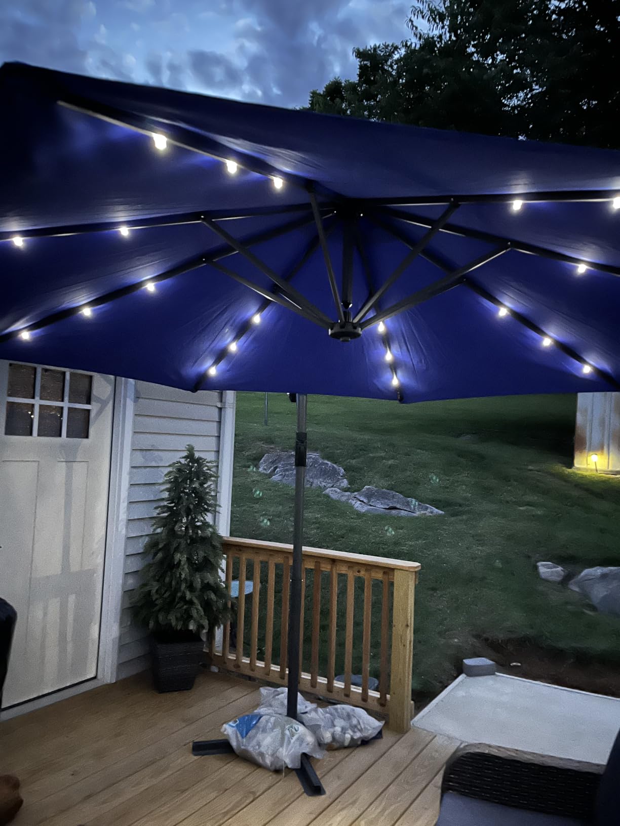 Best Choice Products 10ft Solar LED Offset Cantilever Hanging Market Patio Umbrella, 8 Sturdy Ribs, Easy Adjustment - Navy Blue customer photo 1