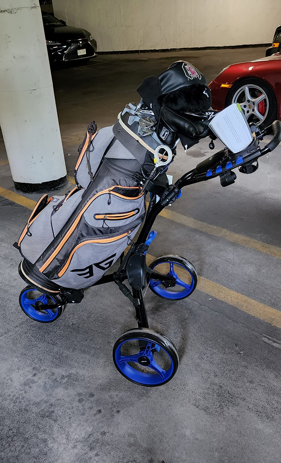 SereneLife Golf Push Cart 3 Wheel, Ultra Lightweight Aluminum Foldable Cart with Adjustable Handle, Quick-Fold, New-Version Scorecard, Phone/Cup/Umbrella Holders, Cooler Storage customer photo 2