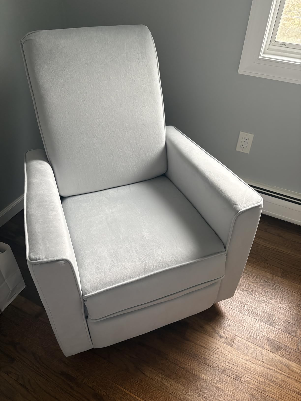 Evolur Raleigh Upholstered Manual Glider Recliner - Rocking & 360 Swivel with Smooth Glide - Greenguard Gold & FSC Certified - Modern Nursery and Living Room Chair in Light Grey customer photo 2