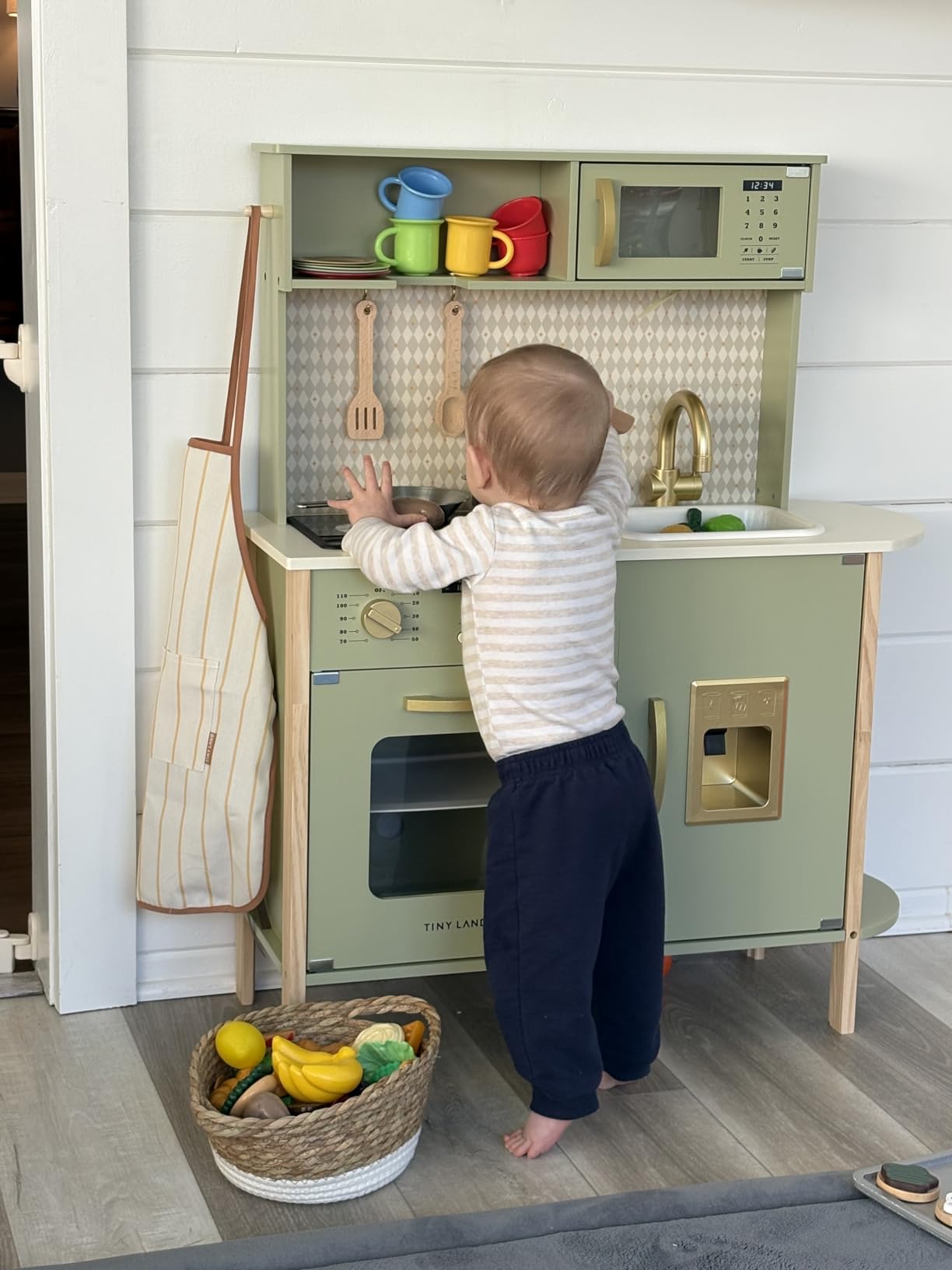 Tiny Land Play Kitchen for Kids, Wooden Kids Play Kitchen Playset Chef Pretend Play Set for Toddlers with Real Lights & Sounds, Toys Kitchen with 18 Pcs Toy Food & Cookware Accessories customer photo 2
