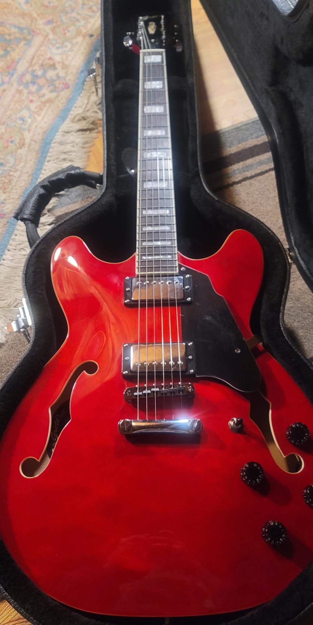 Grote Full Scale Electric Guitar Semi-Hollow Body Guitar Stainless Steel Frets, Red customer photo 1
