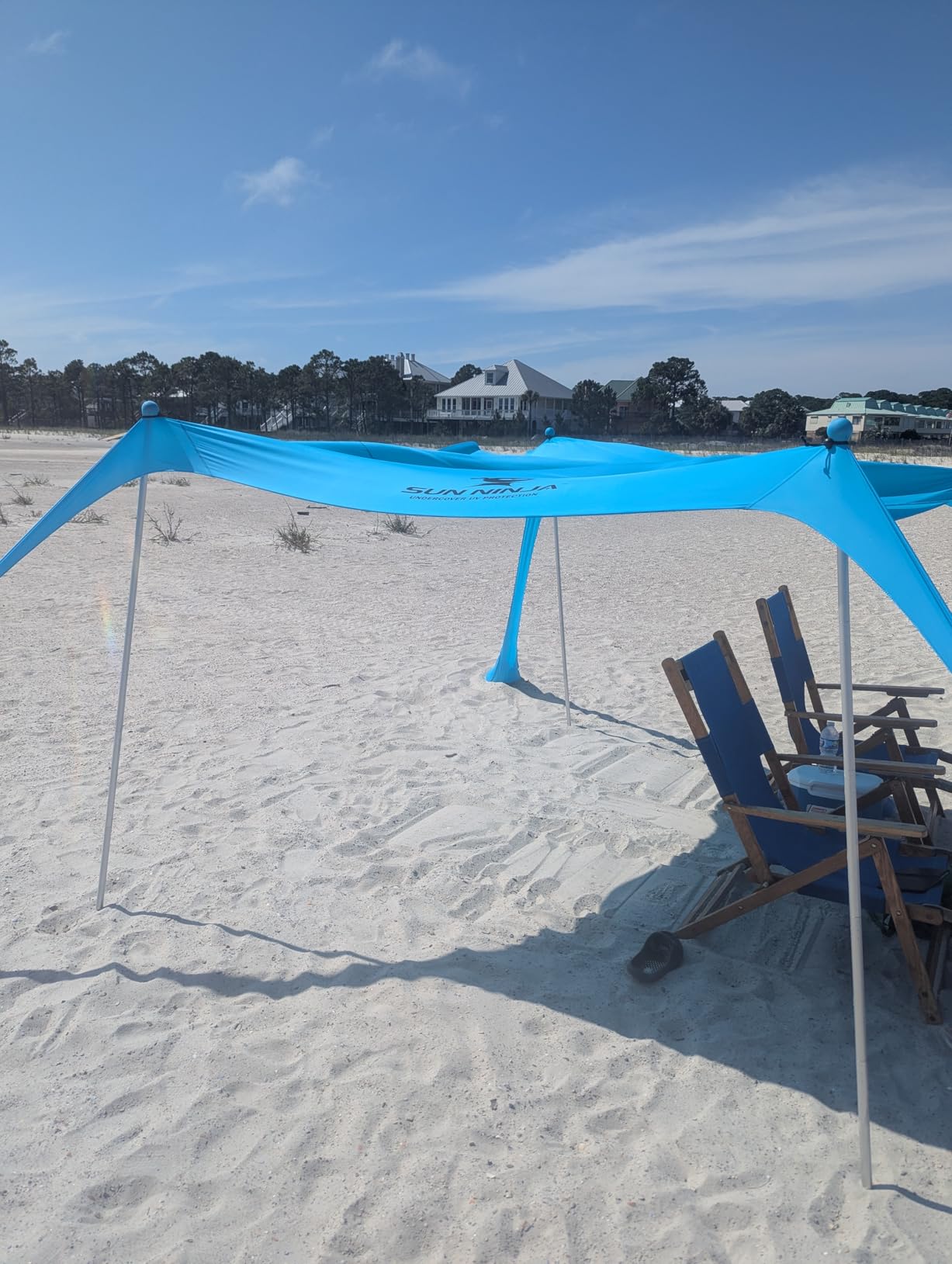 SUN NINJA Beach Tent Sun Shelter UPF50+ - Easy Pop Up Beach Canopy - Outdoor Shade for Camping Trips, Fishing, Backyard Fun Picnics - Sand Shovel, Ground Pegs & Stability Poles customer photo 1