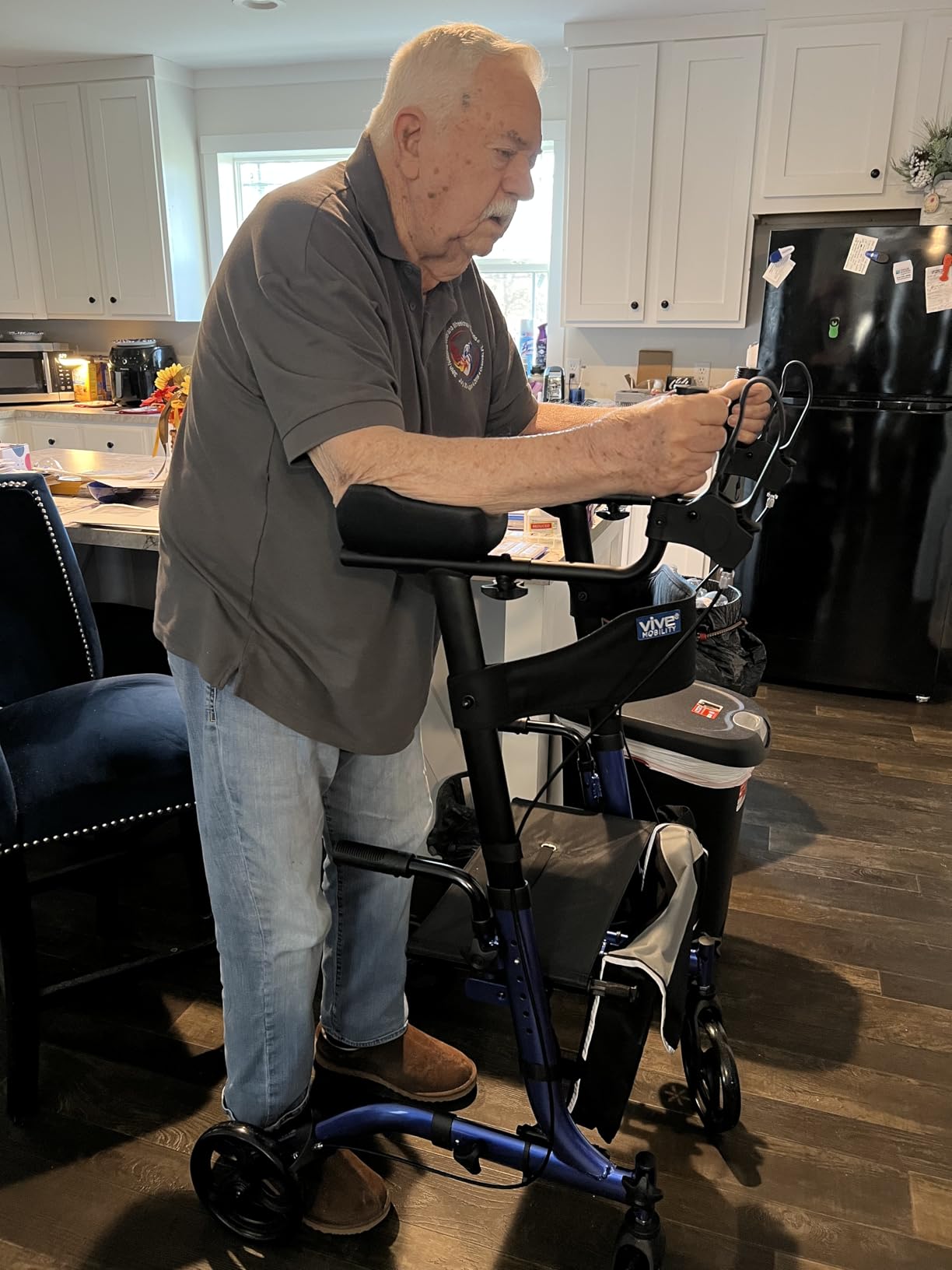 Vive Mobility Upright Walker with Seat, for Seniors, Women - Stand Up Rollator, Arm Rests, Heavy Duty, Folding Medical Aid Scooter for Elderly, Seniors - Walking Foldable Assist (Blue, Black Bag) customer photo 1