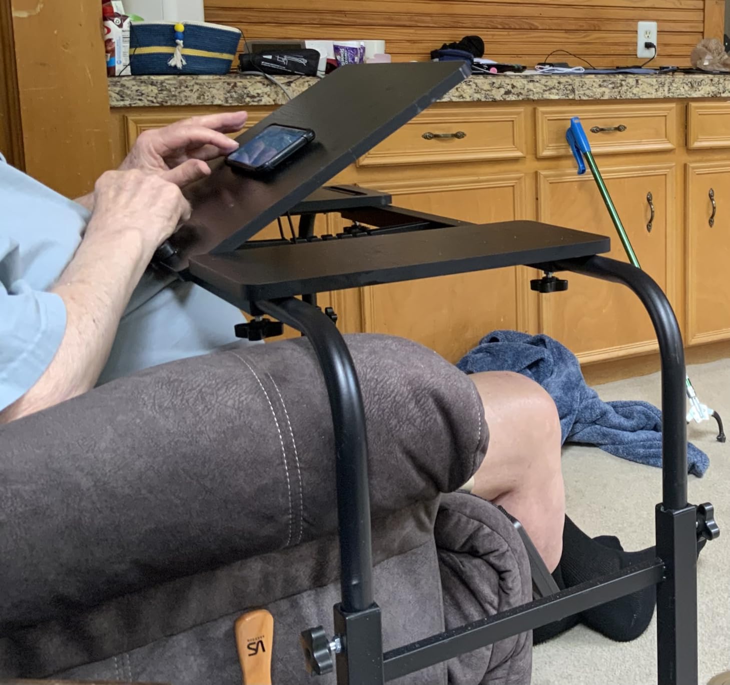 Overbed Laptop Cart Over The Bed Table with Wheels Adjustable Bed Hospital | Height length adjustable portable table hospital bed table tilting top recliner sofa bed table sturdy mobile rolling desk customer photo 1
