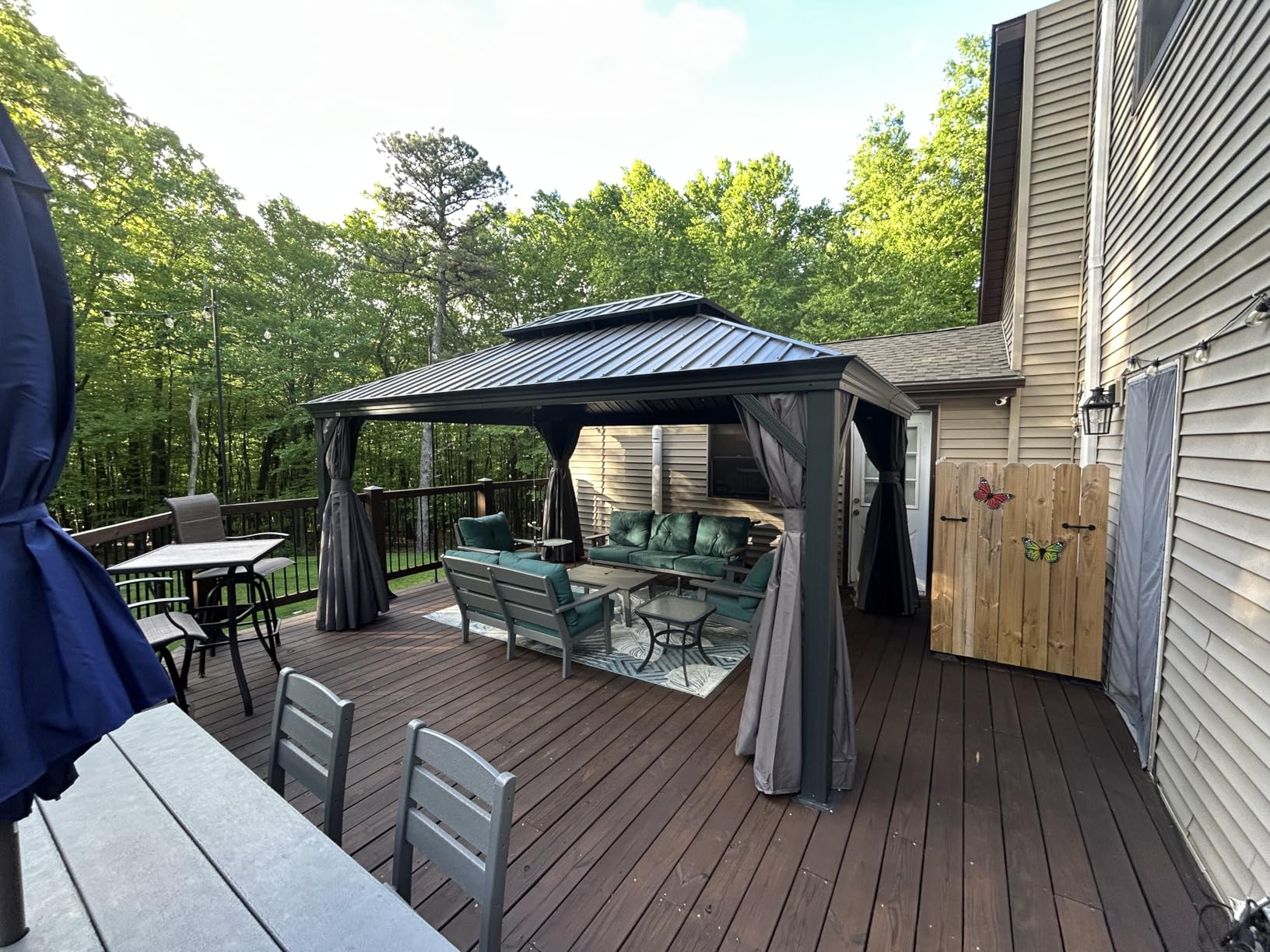 PURPLE LEAF 10' X 14' Permanent Hardtop Gazebo Aluminum Gazebo with Galvanized Steel Double Roof for Patio Lawn and Garden, Curtains and Netting Included, Grey customer photo 1