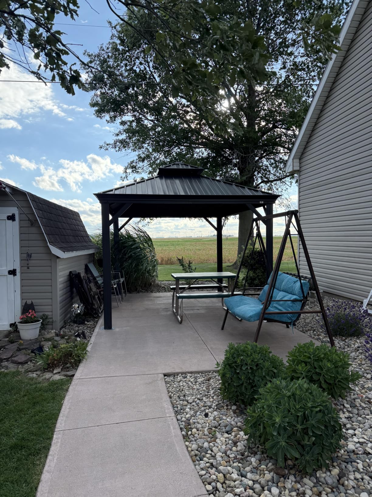 PURPLE LEAF 10' X 14' Permanent Hardtop Gazebo Aluminum Gazebo with Galvanized Steel Double Roof for Patio Lawn and Garden, Curtains and Netting Included, Grey customer photo 2