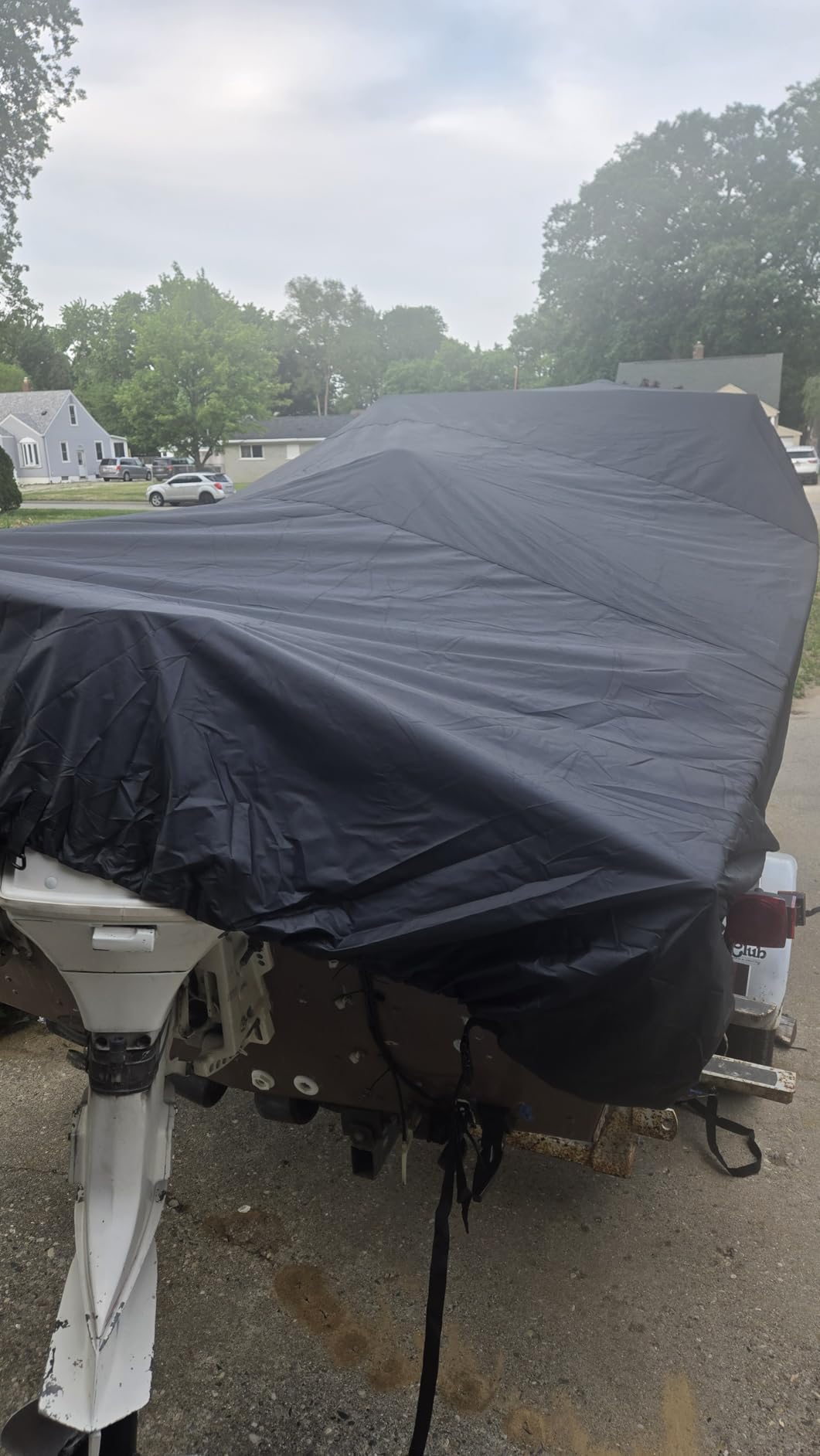 Mancro Boat Cover, 17-19ft Waterproof Trailerable Boat Cover, Heavy Duty UV Resistant Marine Grade Outboard Cover Compatible for Bass Boat, Fits Bayliner Tri-Hull V-Hull Fishing Runabout Boat, Black customer photo 1