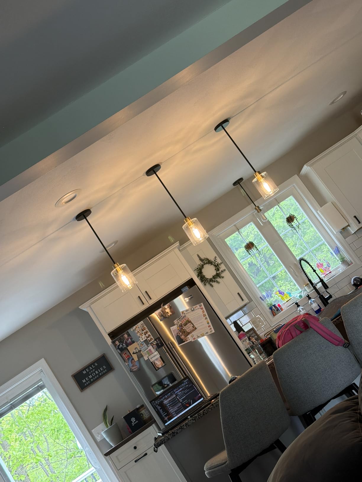Modern Black Farmhouse Clear Glass Cylinder Pendant Light Fixture, Island Lights for Kitchen, Mini Pendant Lighting for Kitchen Island Decor - 4.75 Inch Shade 58 Inch Cord (Black 2 Pack) customer photo 1